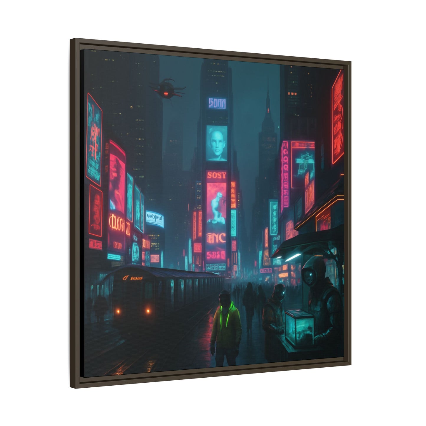 Neon Times Square Nights Framed Matte Canvas