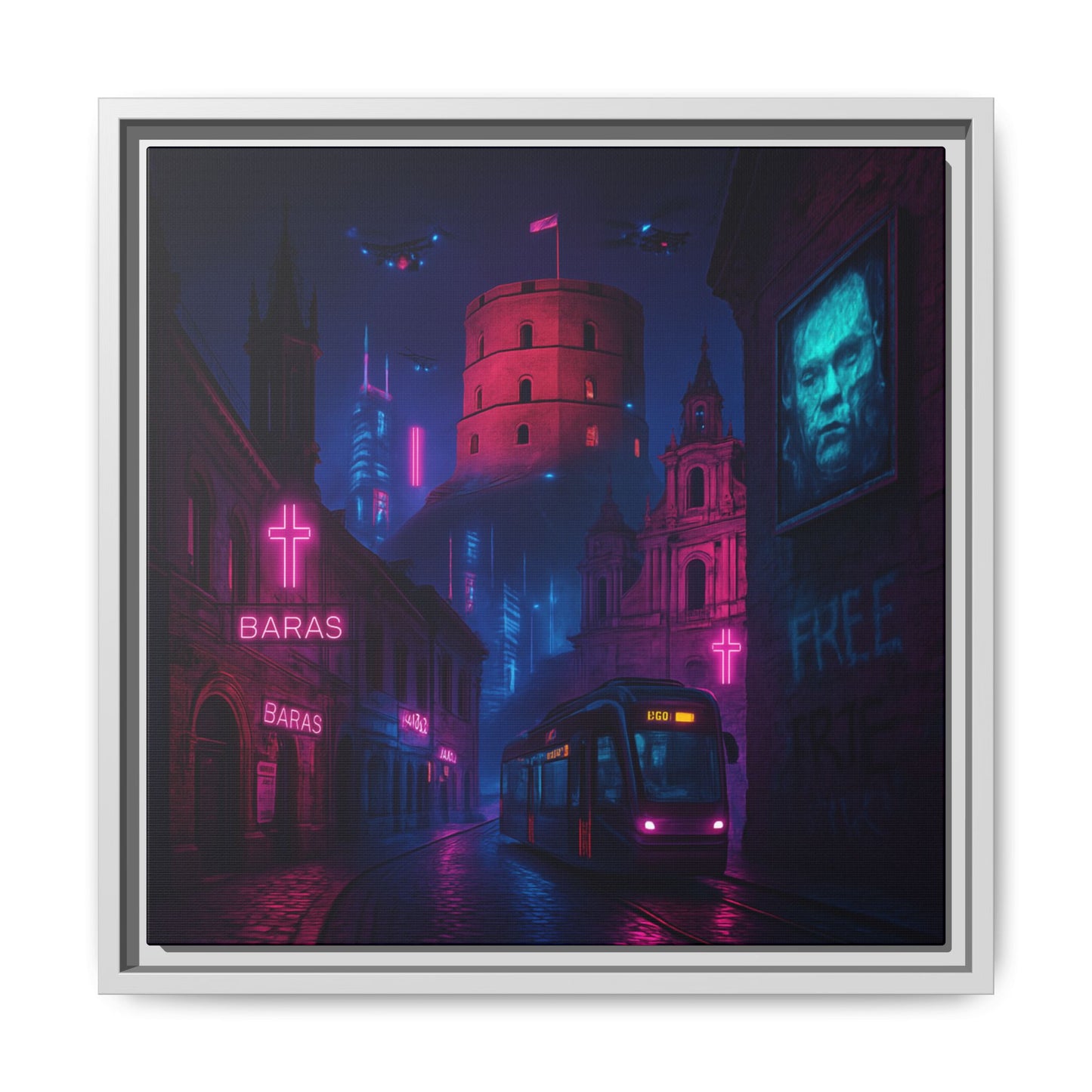Night City Vilnius Framed Matte Canvas