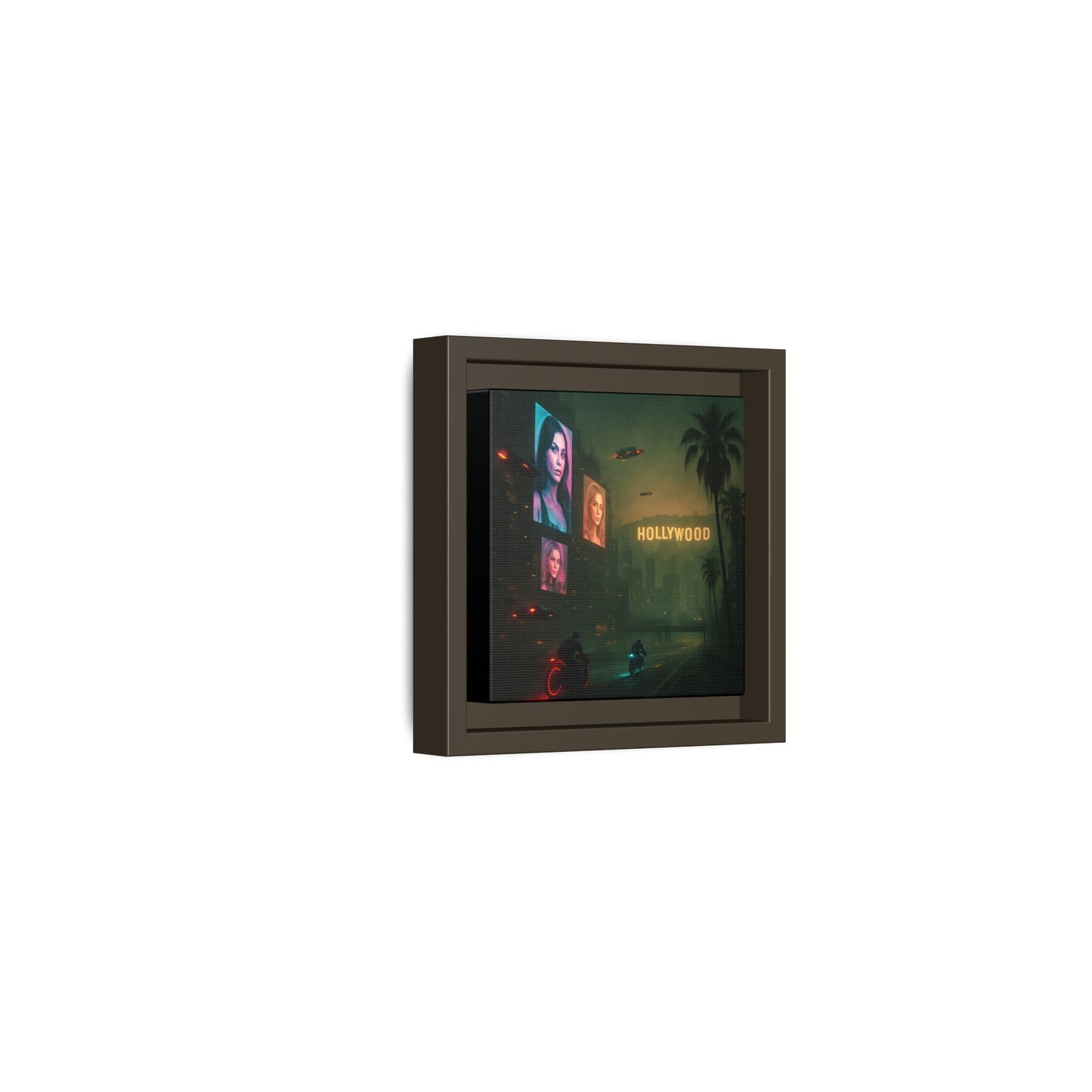 Neon Hollywood Nights Framed Matte Canvas