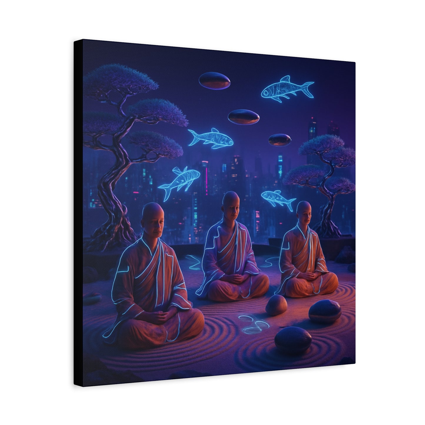 Neon Zen Meditation Matte Canvas
