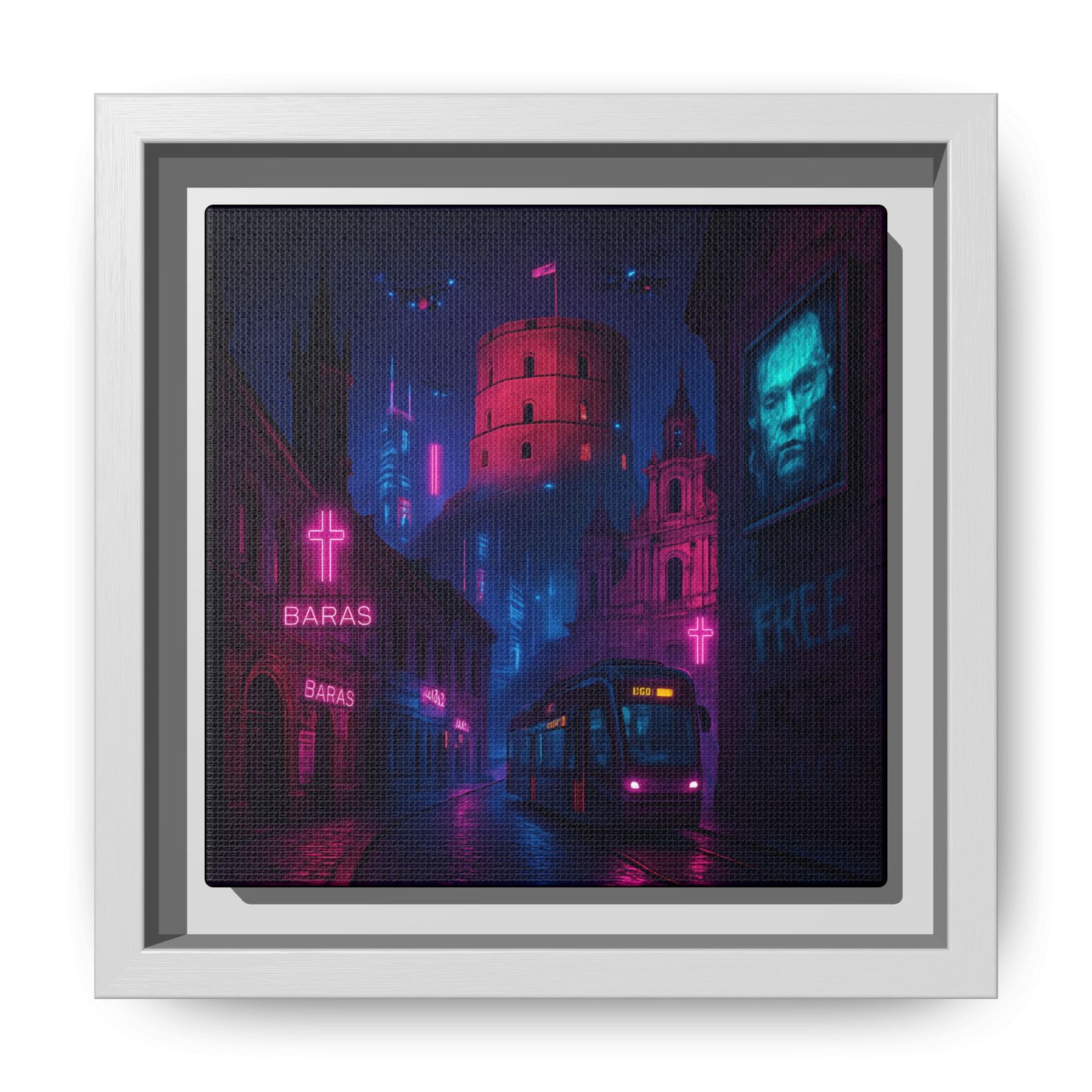 Night City Vilnius Framed Matte Canvas