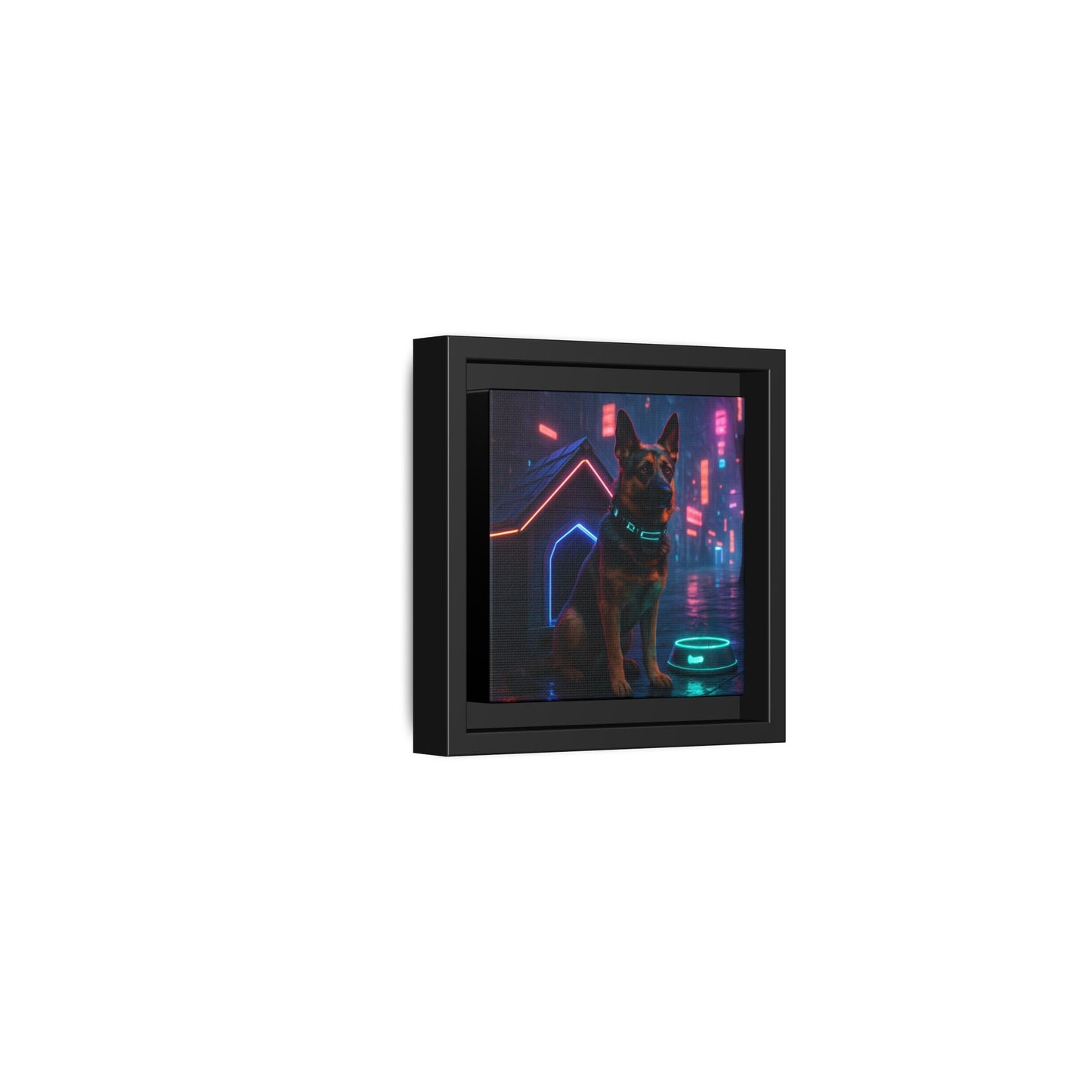 Neon City Dog Framed Matte Canvas