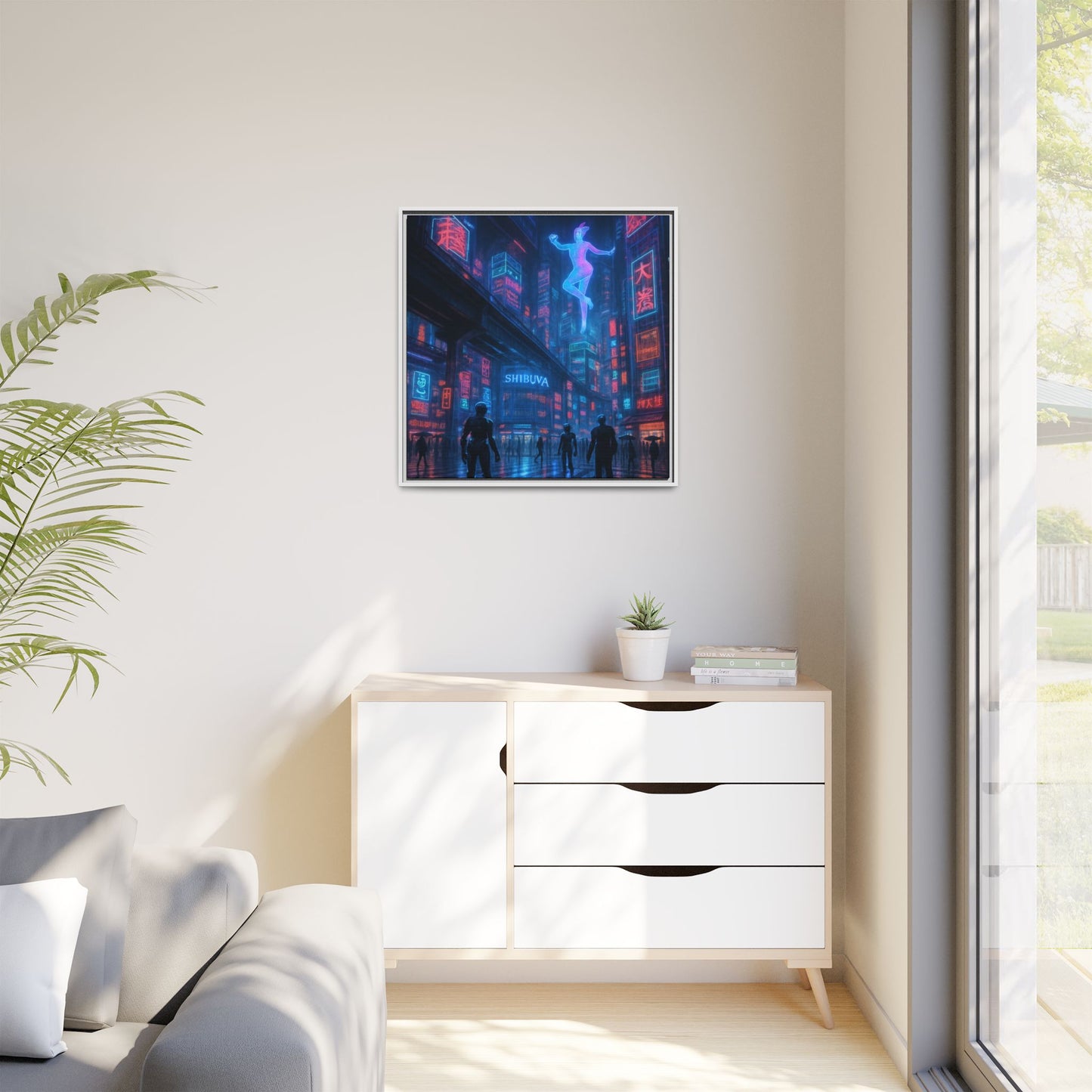 Neon Shibuya Spirit Framed Matte Canvas