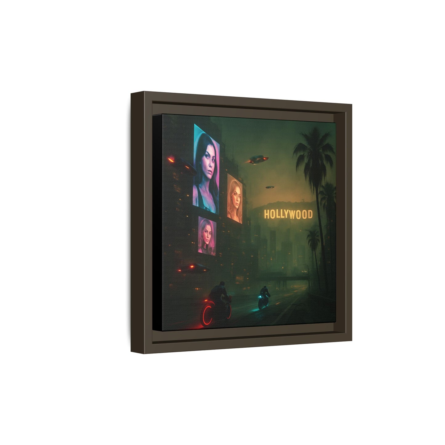Neon Hollywood Nights Framed Matte Canvas
