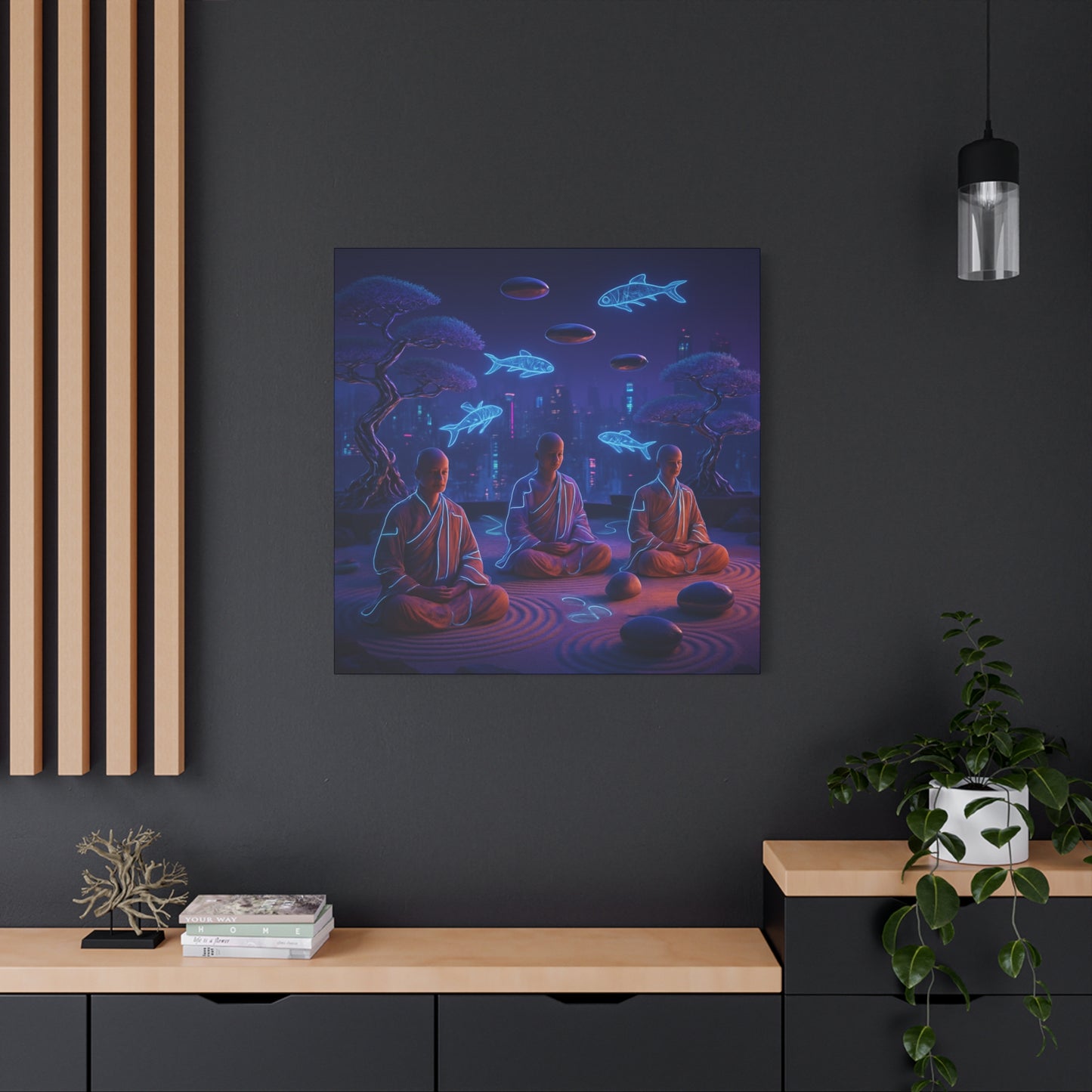 Neon Zen Meditation Matte Canvas