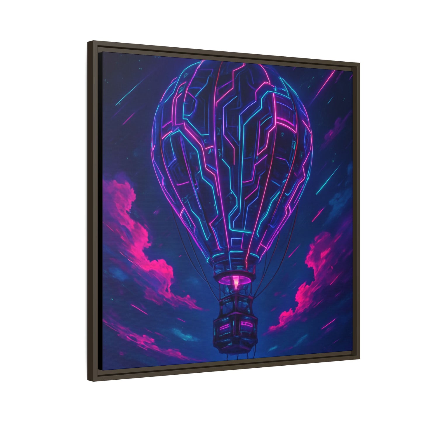 Neon Circuit Balloon Framed Matte Canvas
