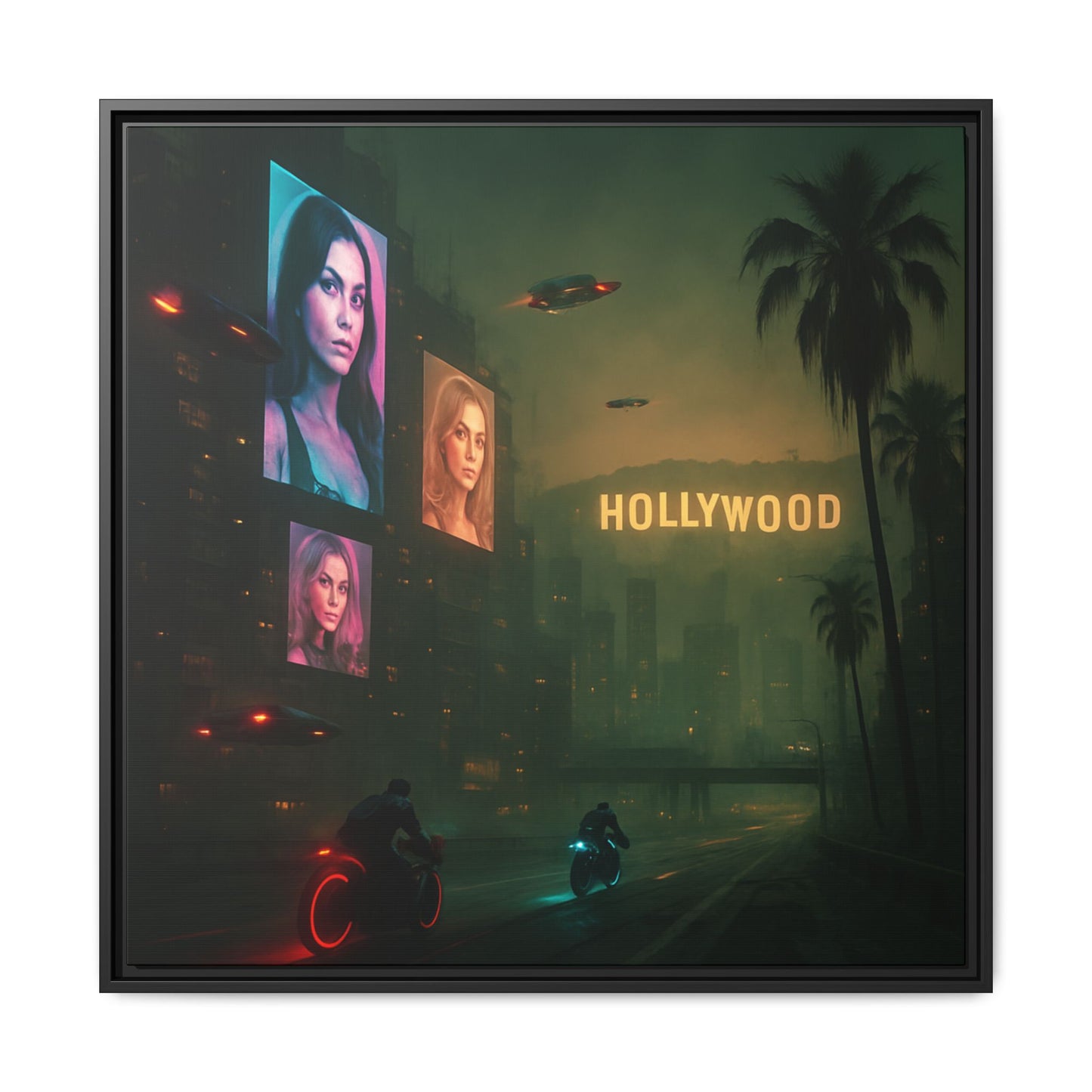 Neon Hollywood Nights Framed Matte Canvas