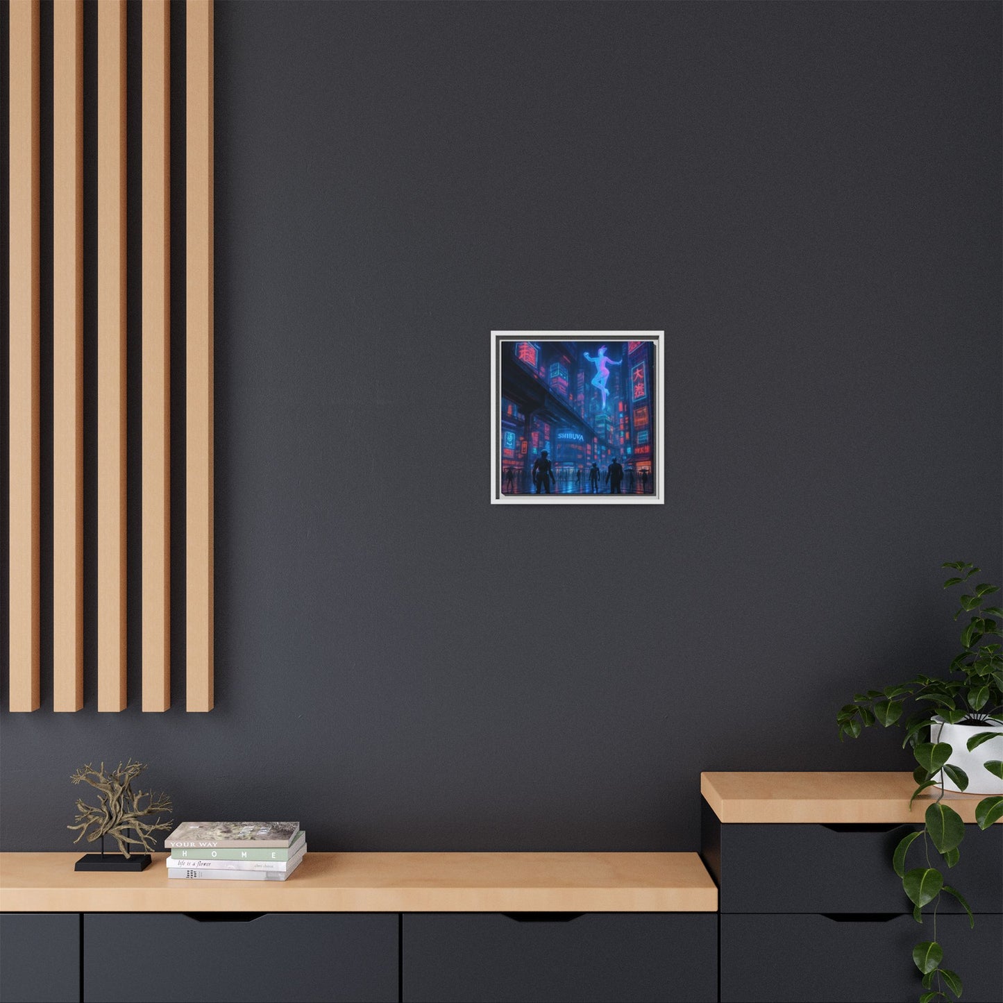Neon Shibuya Spirit Framed Matte Canvas