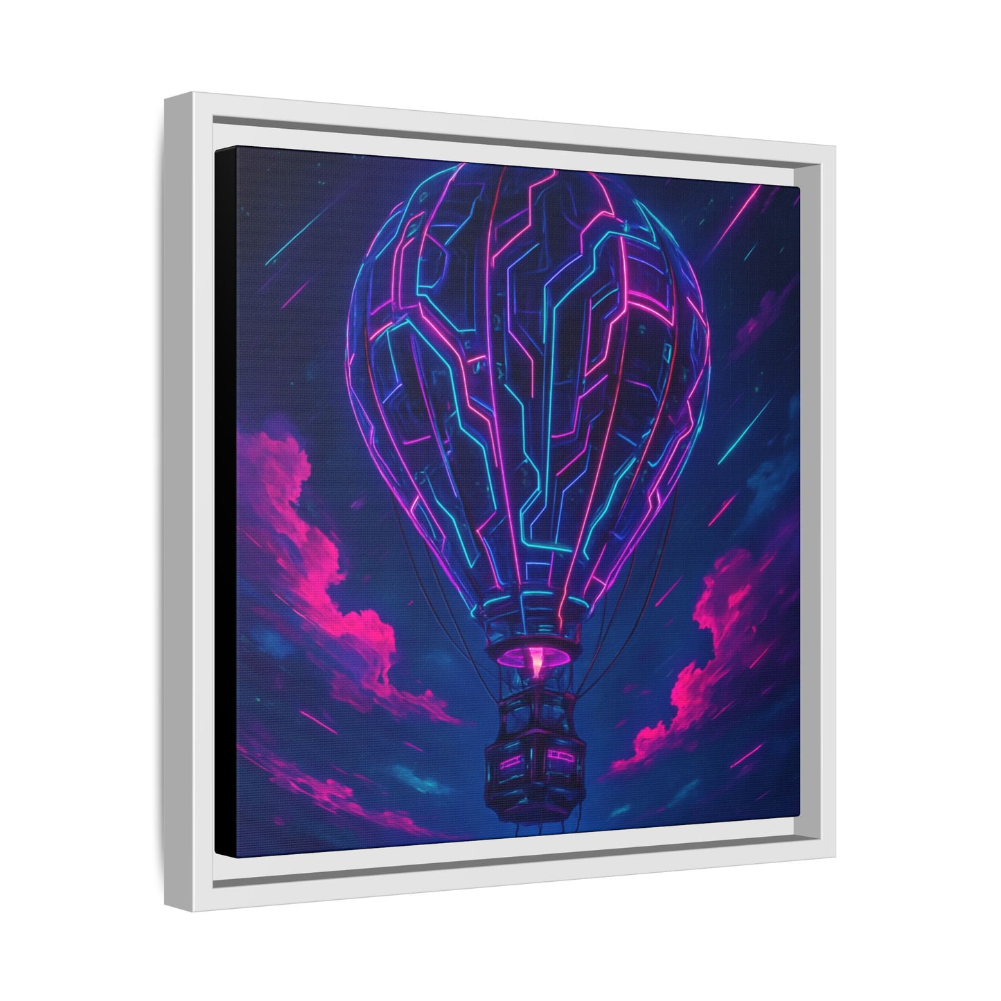 Neon Circuit Balloon Framed Matte Canvas