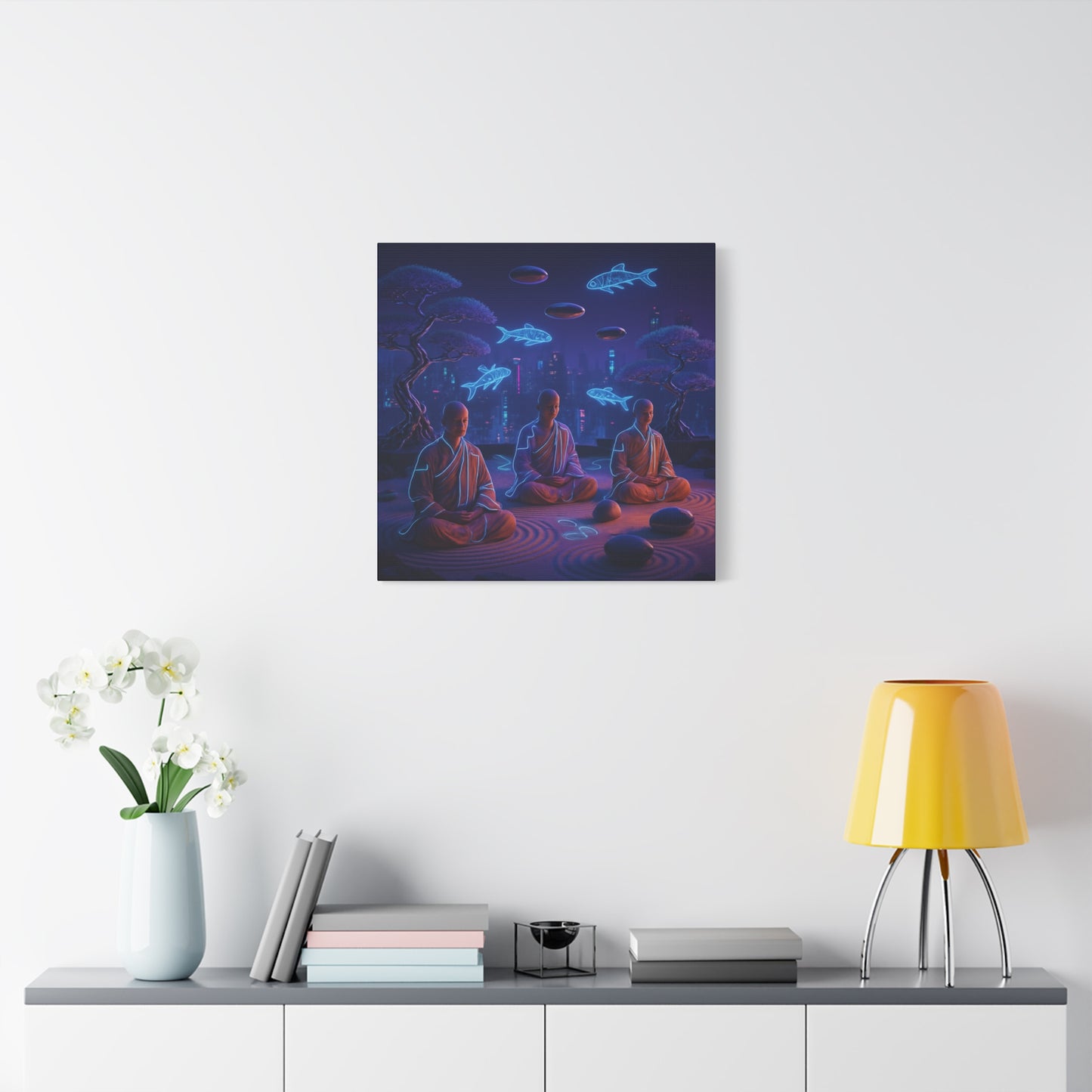 Neon Zen Meditation Matte Canvas