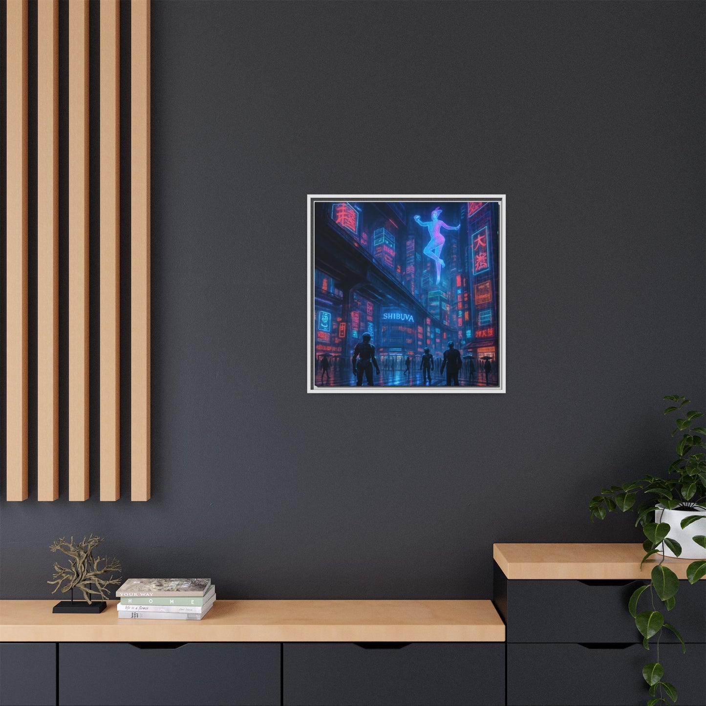 Neon Shibuya Spirit Framed Matte Canvas