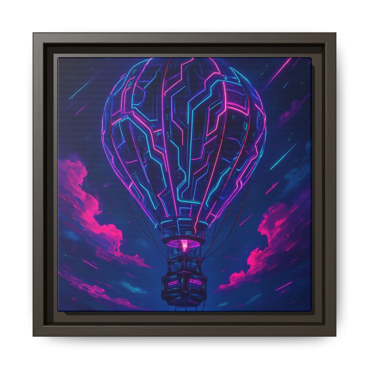 Neon Circuit Balloon Framed Matte Canvas