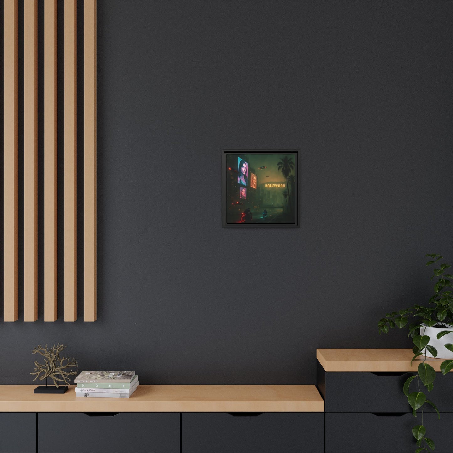 Neon Hollywood Nights Framed Matte Canvas