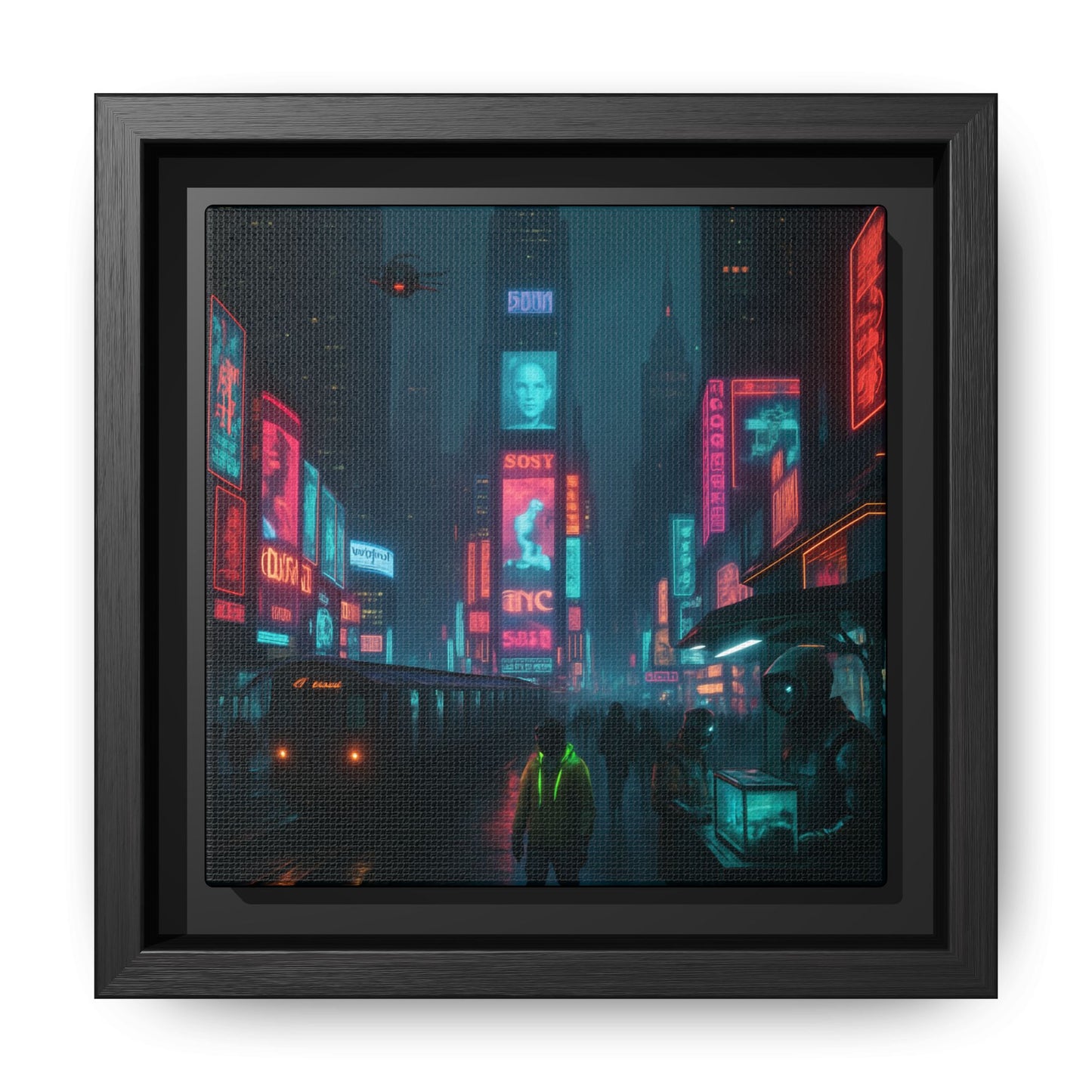 Neon Times Square Nights Framed Matte Canvas