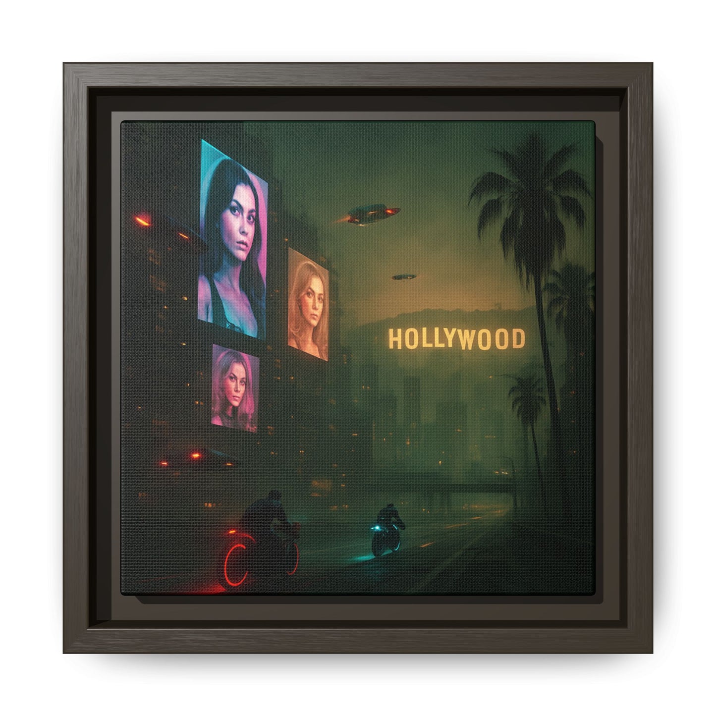 Neon Hollywood Nights Framed Matte Canvas