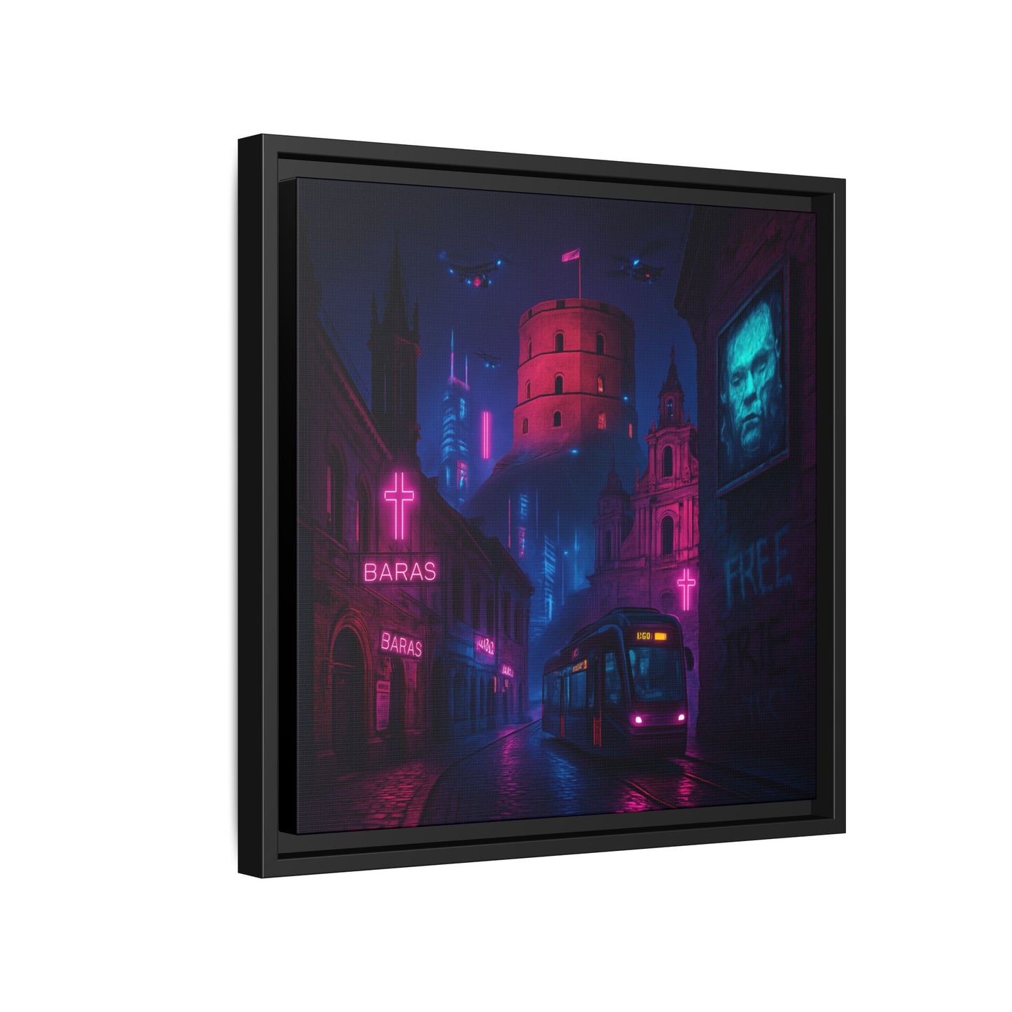 Night City Vilnius Framed Matte Canvas