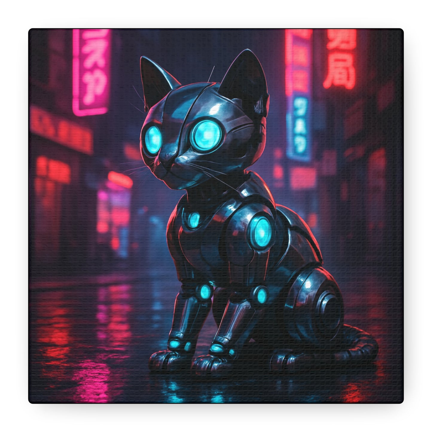 Cyber Neon Cat Matte Canvas