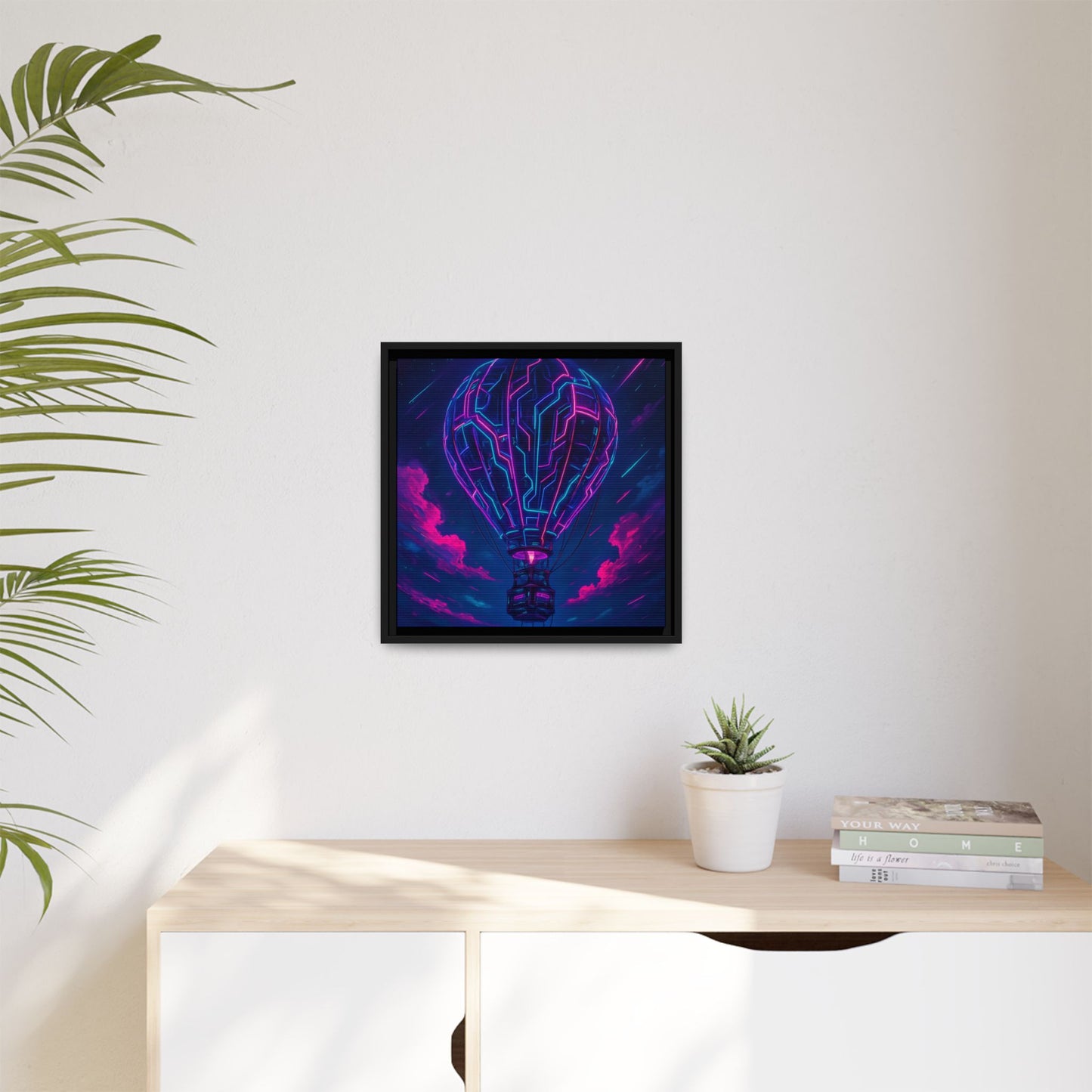 Neon Circuit Balloon Framed Matte Canvas