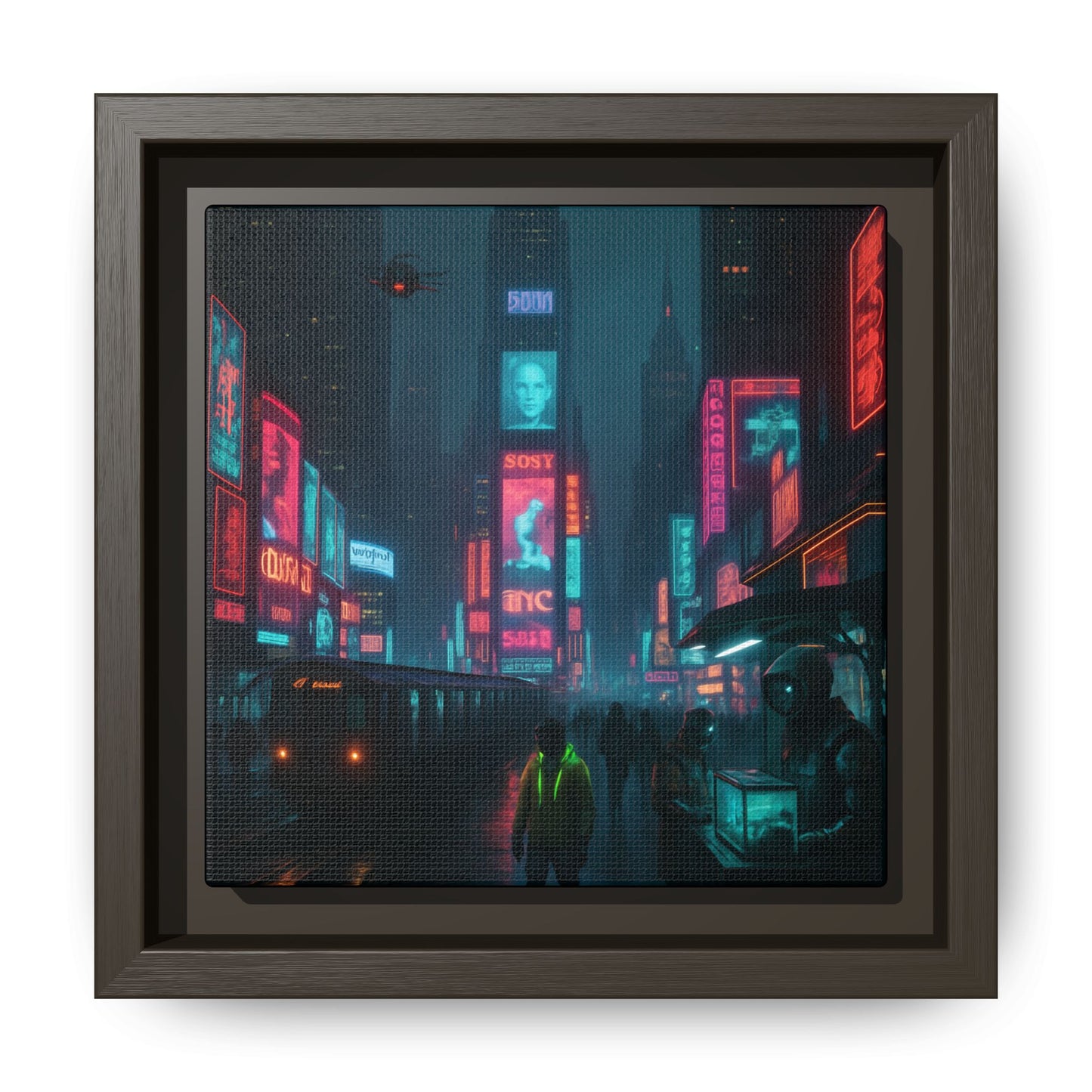Neon Times Square Nights Framed Matte Canvas