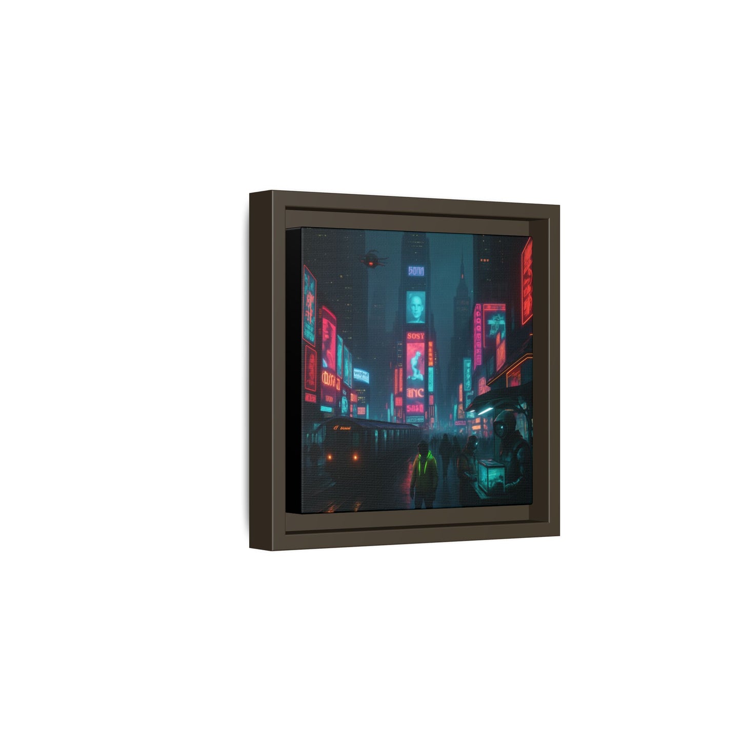 Neon Times Square Nights Framed Matte Canvas