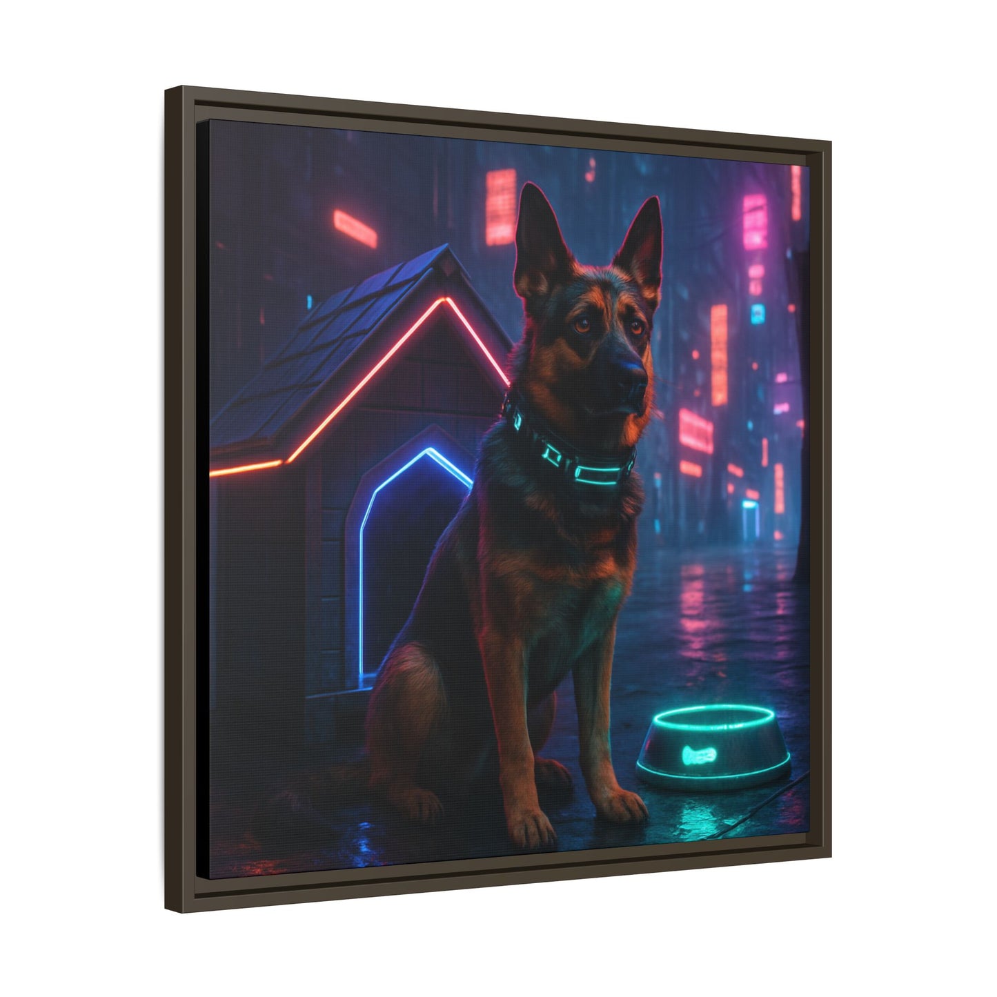 Neon City Dog Framed Matte Canvas
