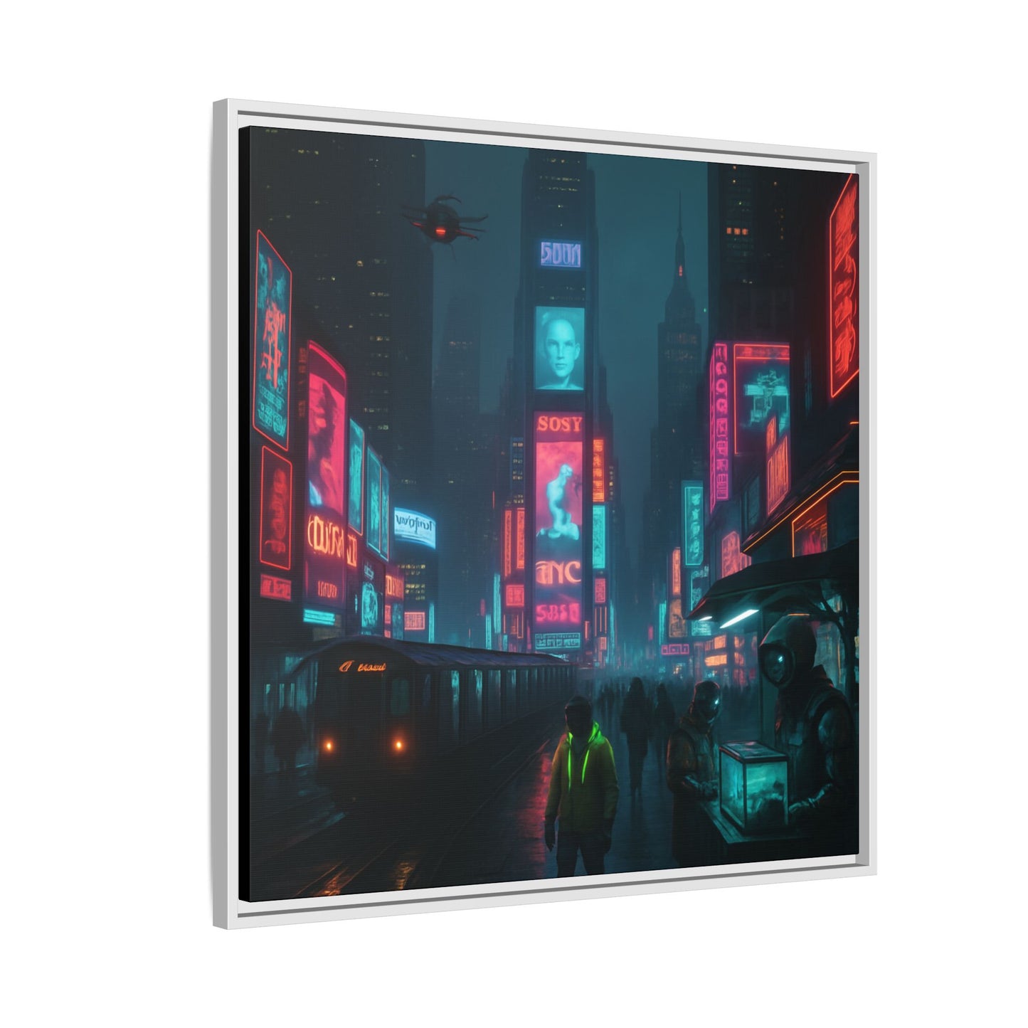 Neon Times Square Nights Framed Matte Canvas