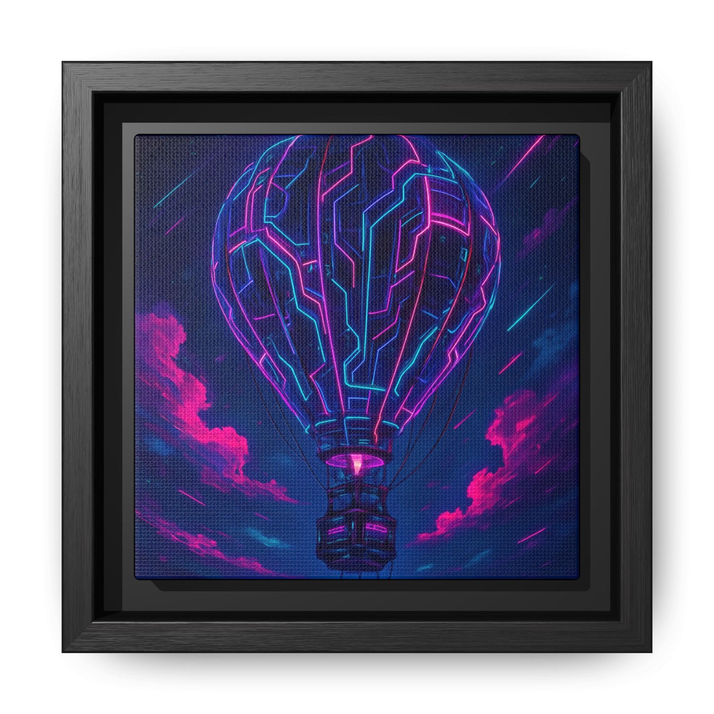 Neon Circuit Balloon Framed Matte Canvas