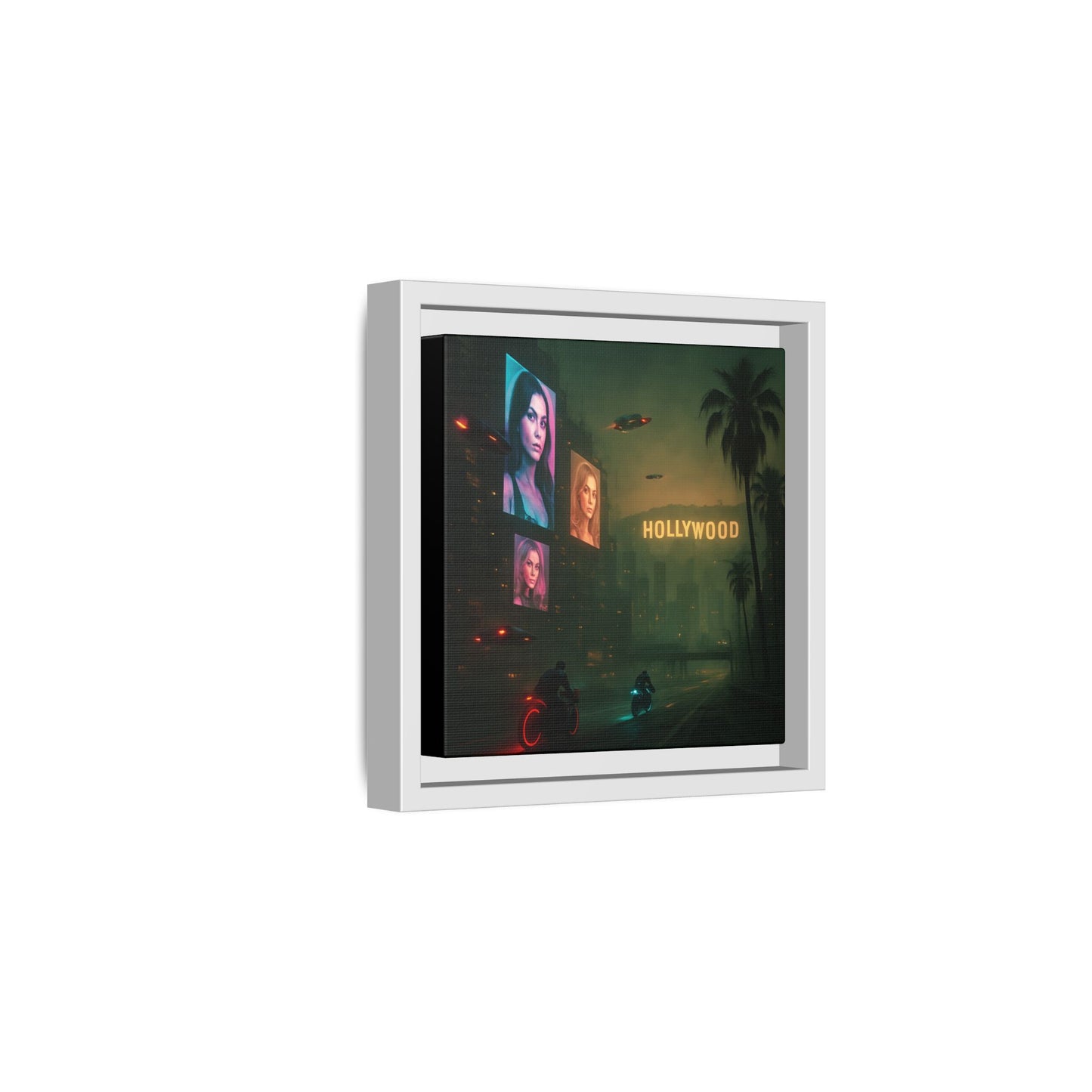 Neon Hollywood Nights Framed Matte Canvas