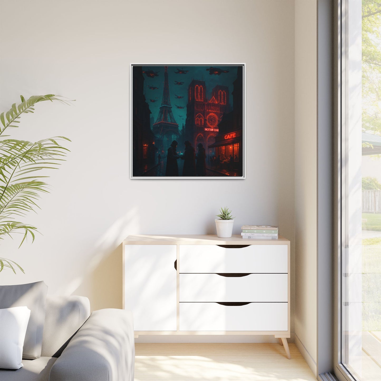 Neon Paris Dream Framed Matte Canvas