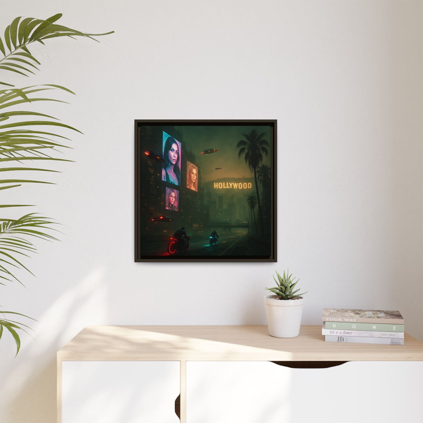 Neon Hollywood Nights Framed Matte Canvas