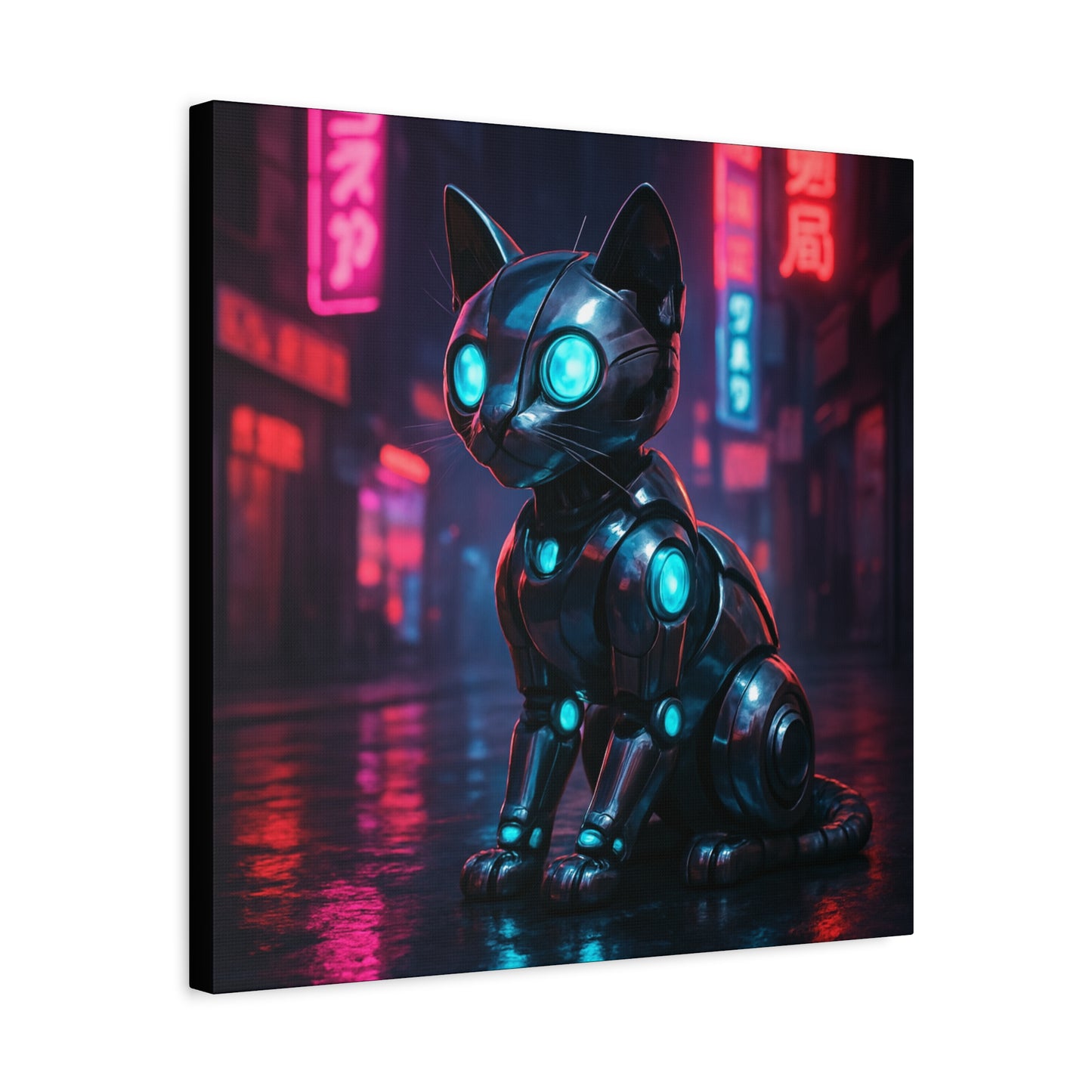 Cyber Neon Cat Matte Canvas