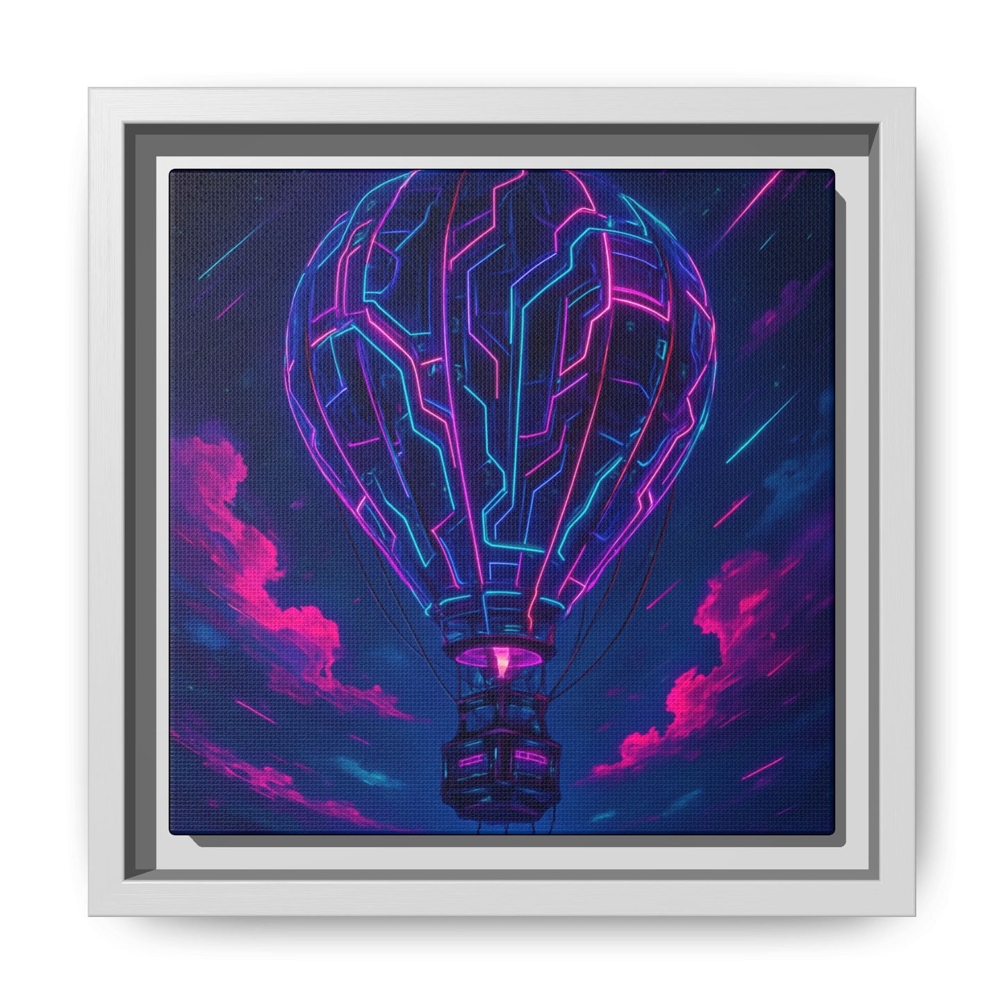 Neon Circuit Balloon Framed Matte Canvas
