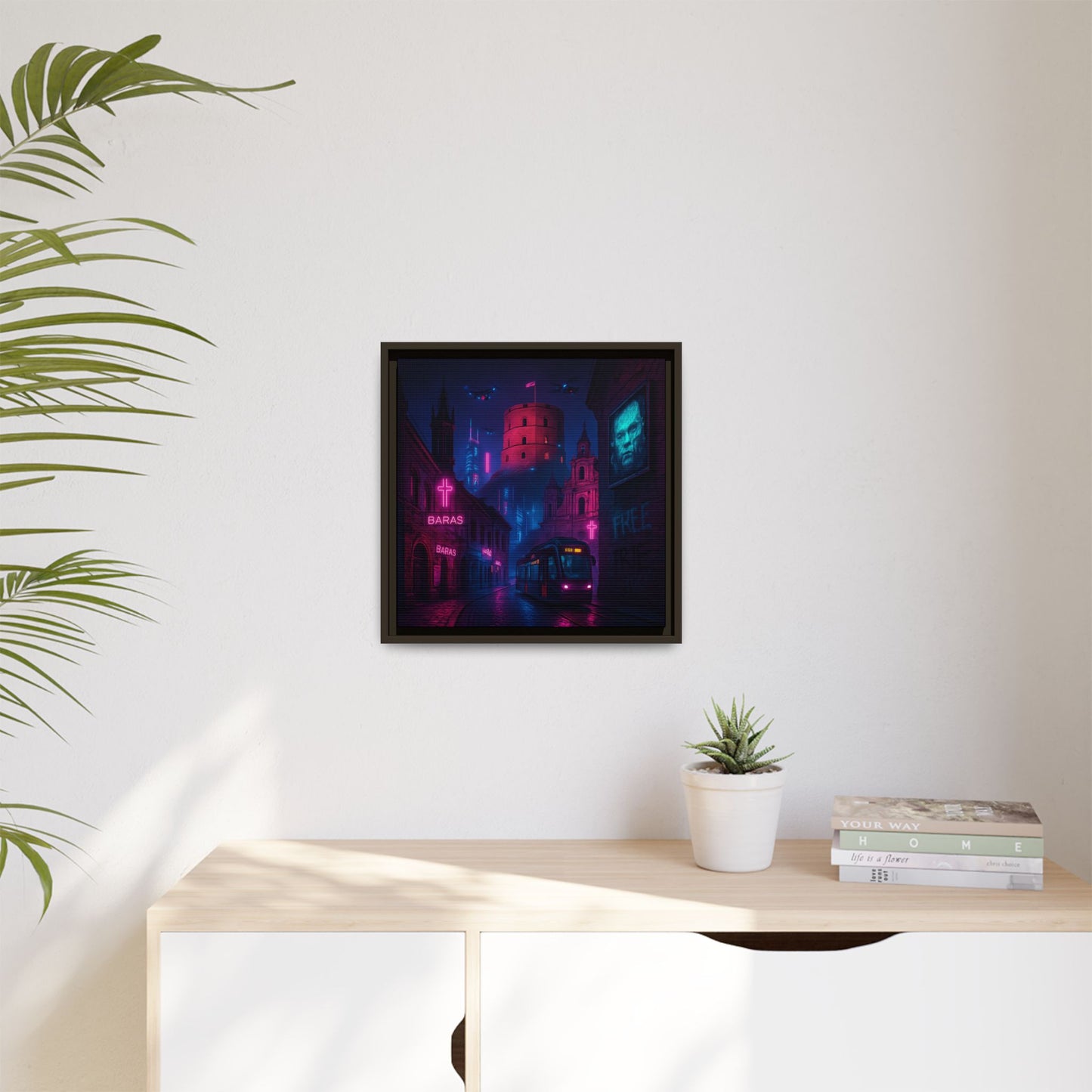 Night City Vilnius Framed Matte Canvas