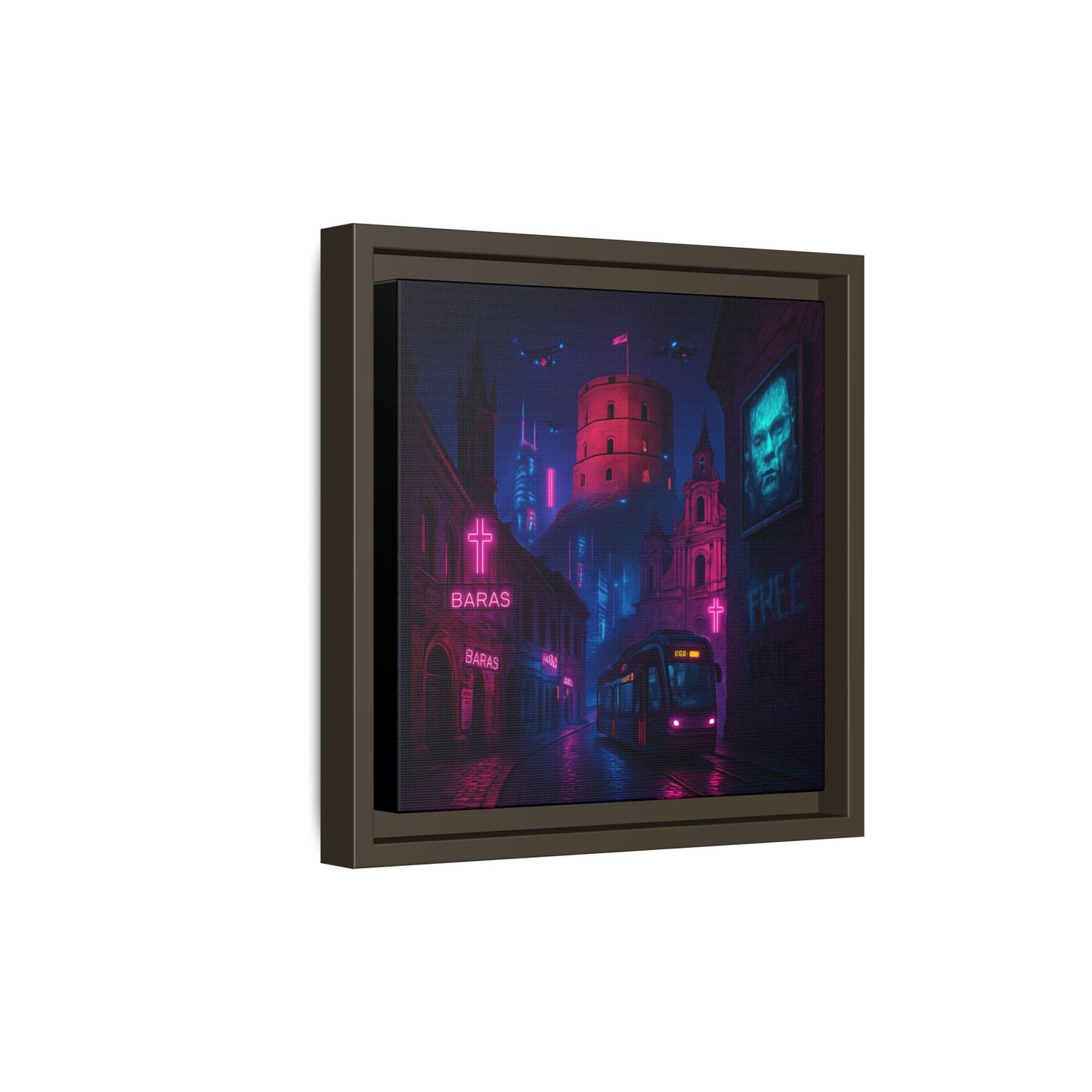Night City Vilnius Framed Matte Canvas