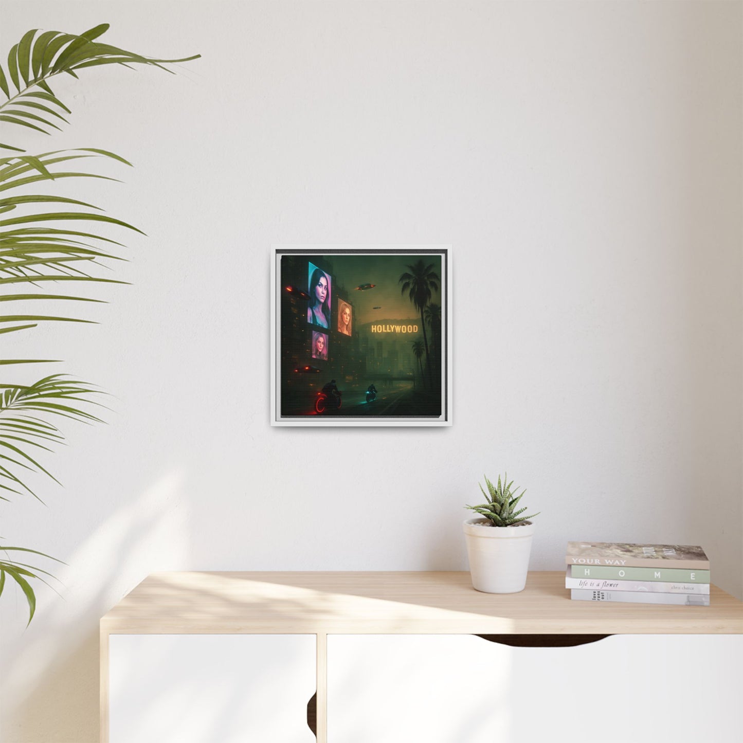 Neon Hollywood Nights Framed Matte Canvas