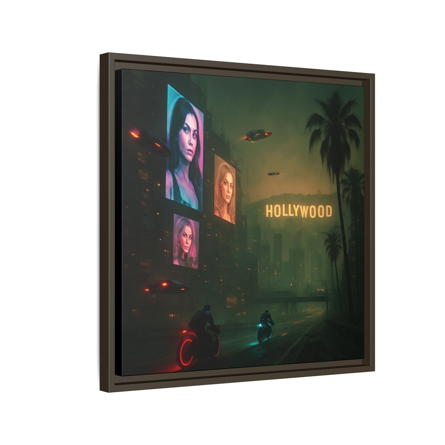 Neon Hollywood Nights Framed Matte Canvas