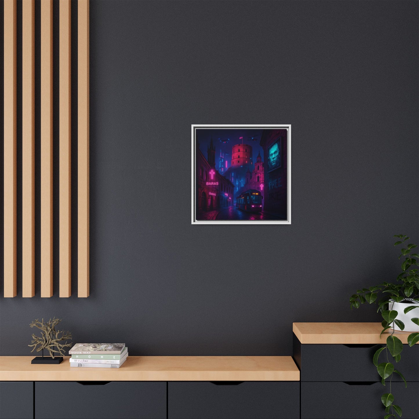 Night City Vilnius Framed Matte Canvas