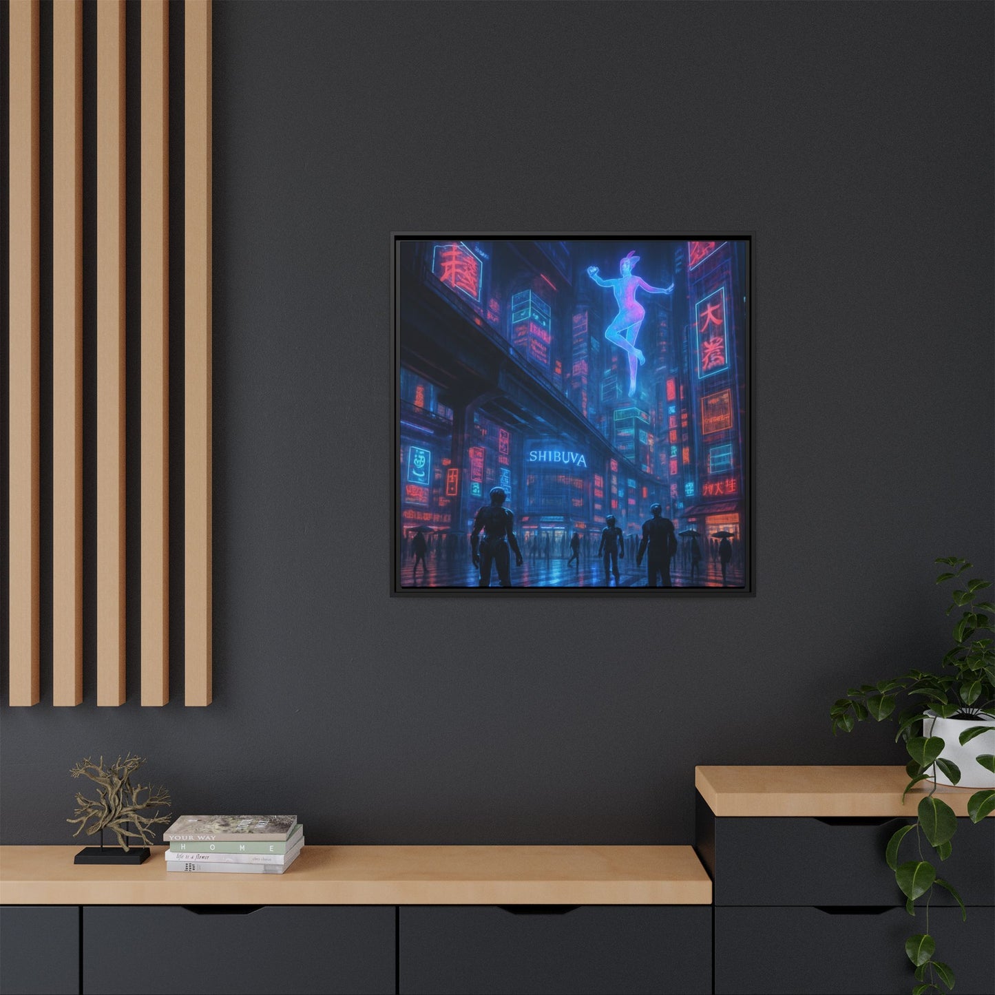 Neon Shibuya Spirit Framed Matte Canvas
