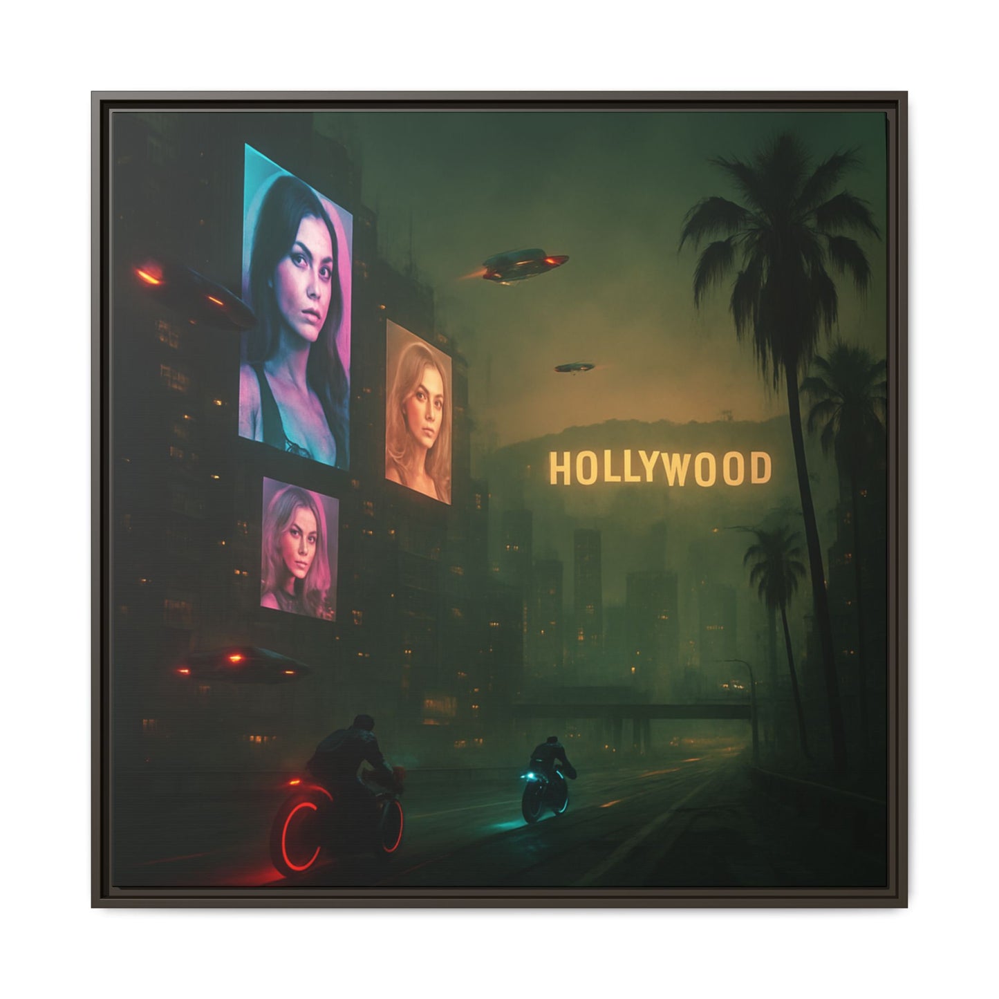 Neon Hollywood Nights Framed Matte Canvas