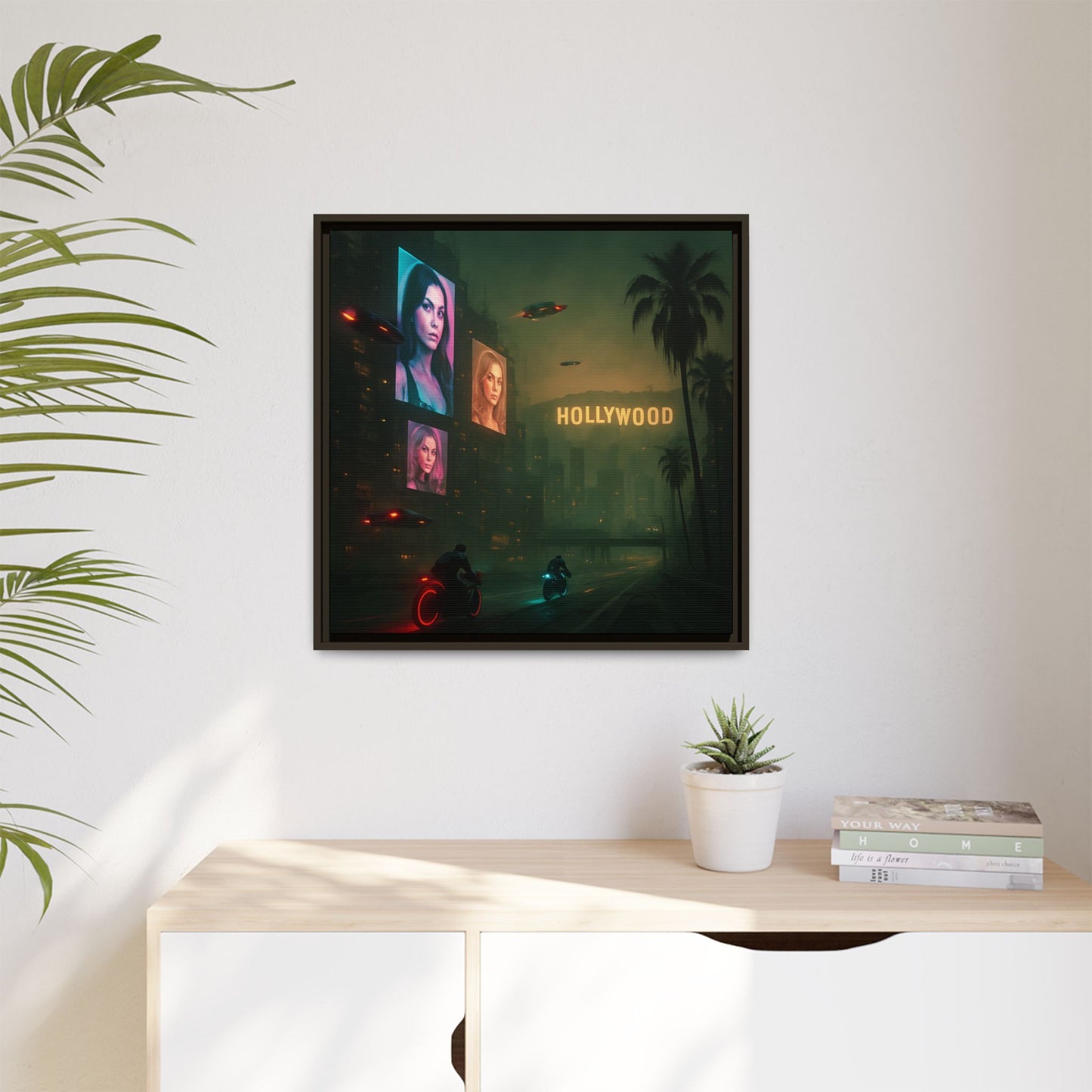 Neon Hollywood Nights Framed Matte Canvas