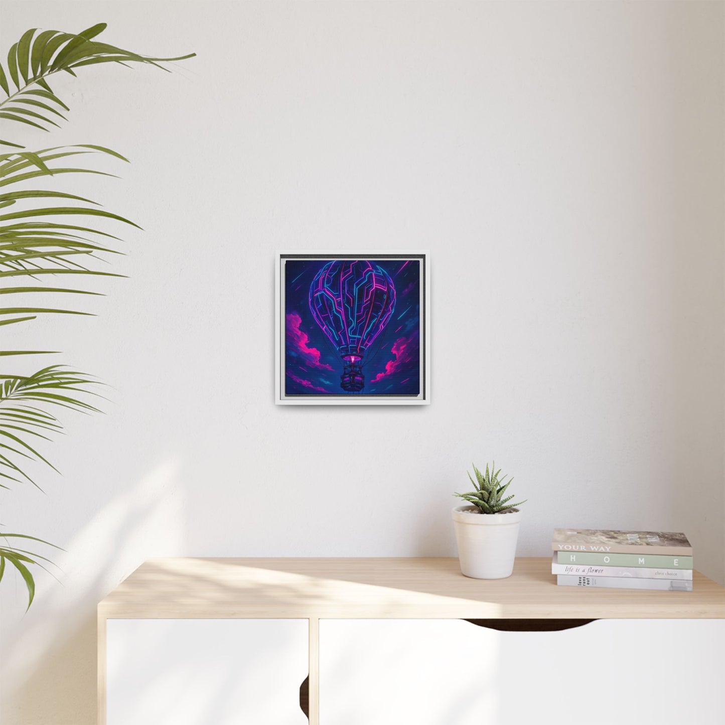 Neon Circuit Balloon Framed Matte Canvas