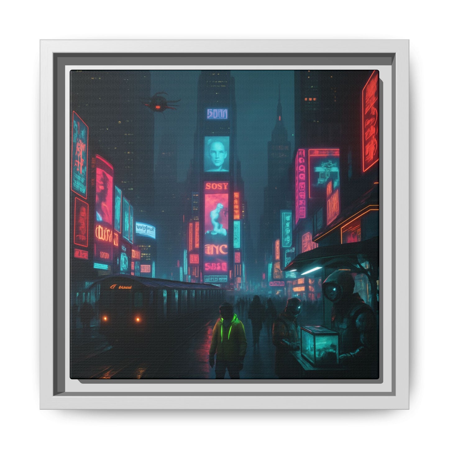 Neon Times Square Nights Framed Matte Canvas