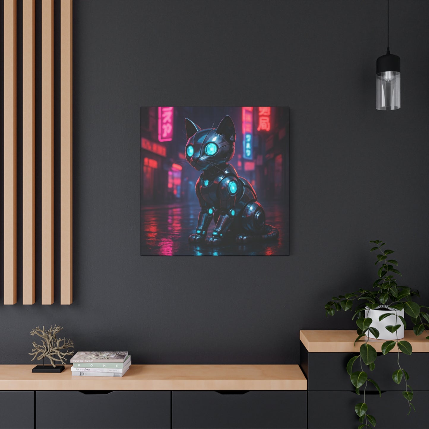 Cyber Neon Cat Matte Canvas
