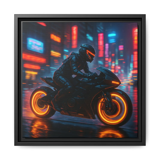 Neon Night Rider Framed Matte Canvas