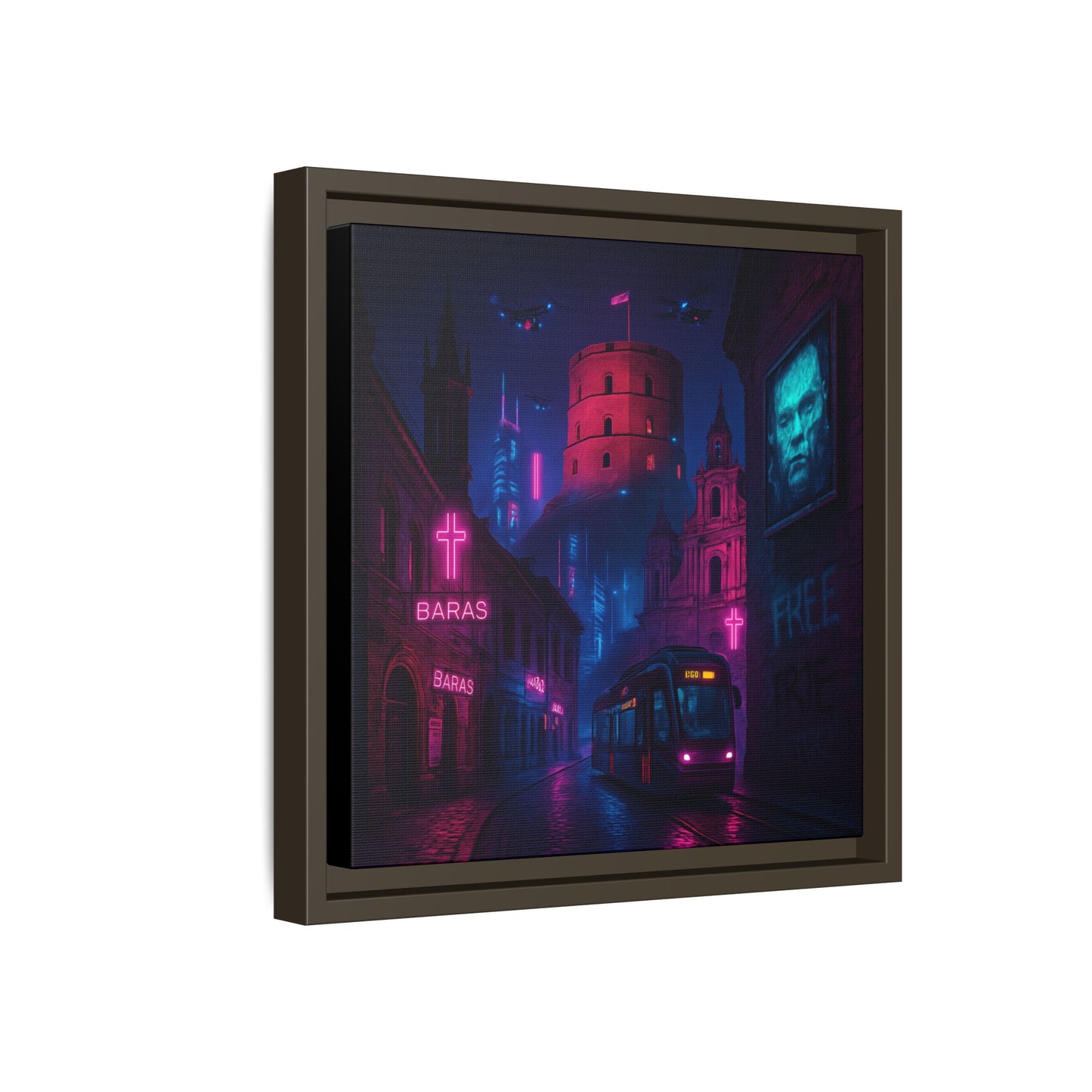 Night City Vilnius Framed Matte Canvas
