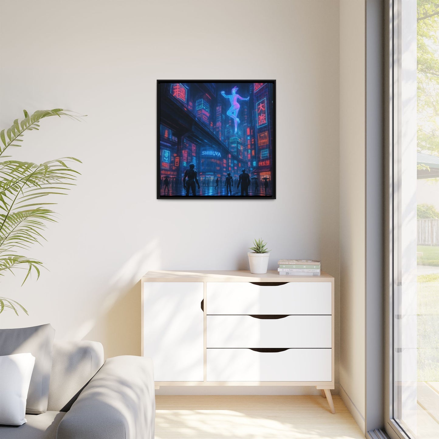 Neon Shibuya Spirit Framed Matte Canvas