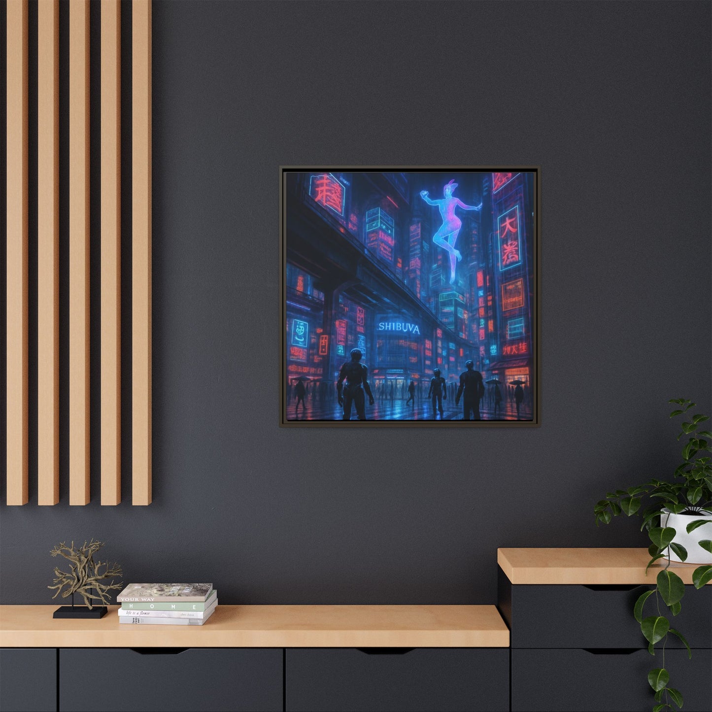 Neon Shibuya Spirit Framed Matte Canvas