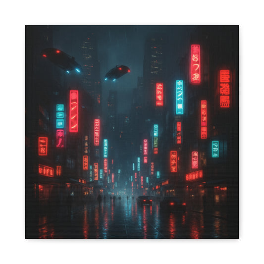 Neon City Street Matte Canvas