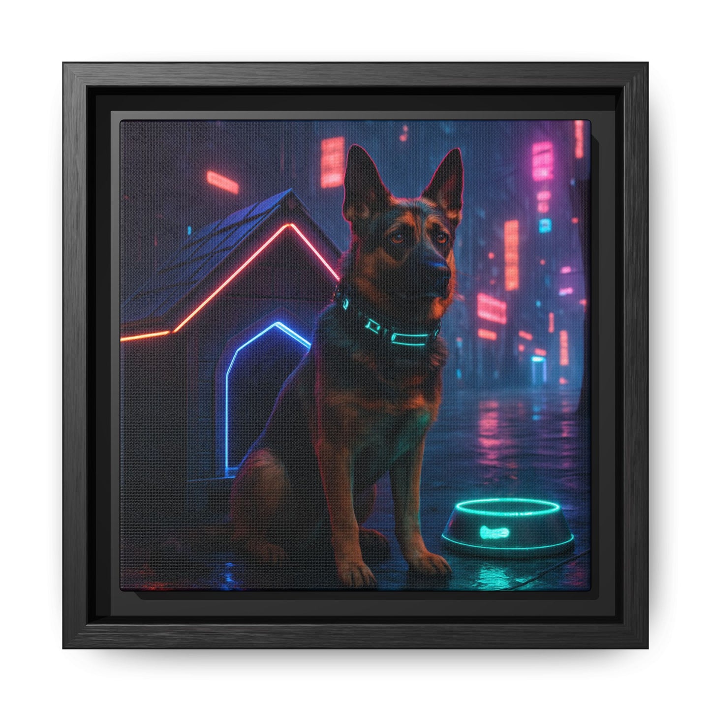 Neon City Dog Framed Matte Canvas