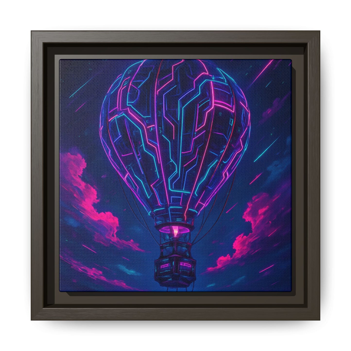 Neon Circuit Balloon Framed Matte Canvas